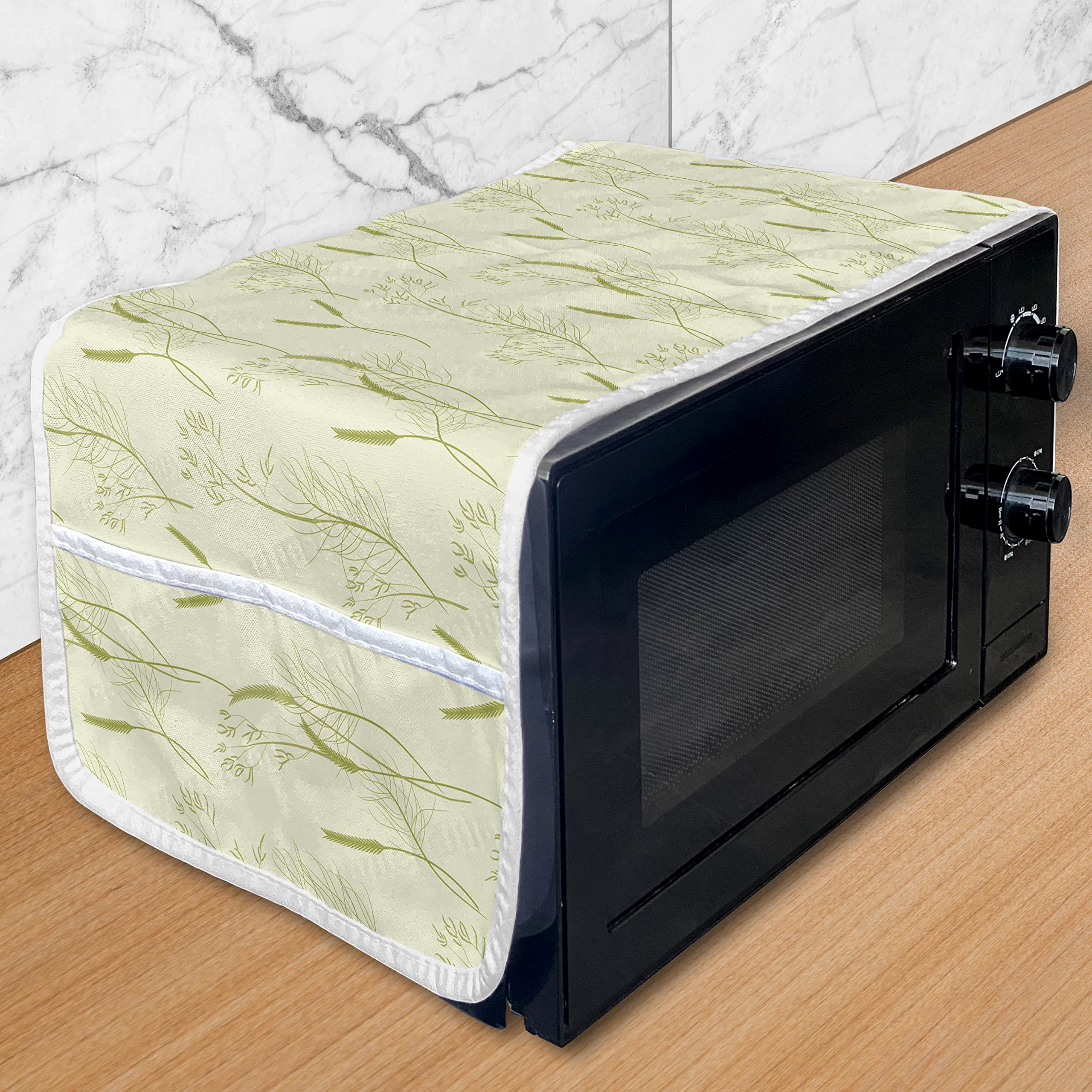 Ambesonne Vintage Botanical Microwave Cover - Water Resistant Kitchen Organizer with Pockets (36