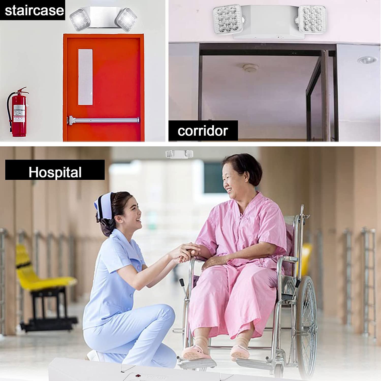 6 Pack LED Emergency Light Fixture - Commercial Battery Backup Square 2 Head Adjustable Emergency Lighting for Power Outages - AC 110V-277V - Ideal for Offices, Warehouses & Emergency Exit Signs