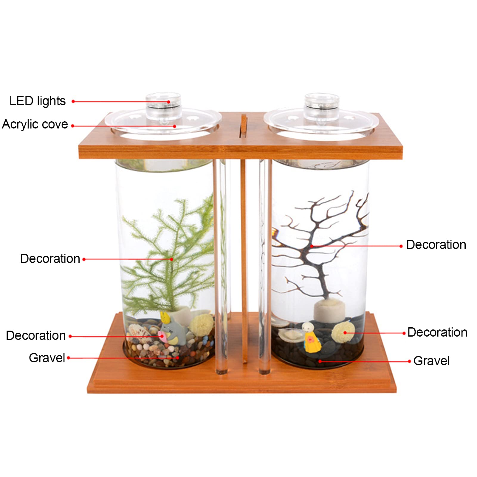 Eco-Friendly Bamboo & Wood Dual Glass Mini Fish Tank - DIY Desktop Aquarium for Goldfish & Betta | Perfect for Home Office Decor & Small Space Zen Gardens