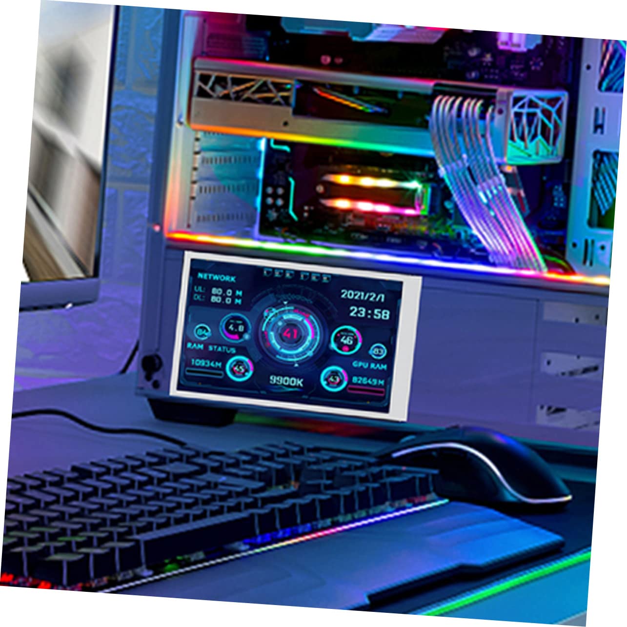CAXUSD Mini Secondary Screen for PC - GPU/HDD/RAM Monitor with 360° Rotation - Perfect for Gaming & PC Builds