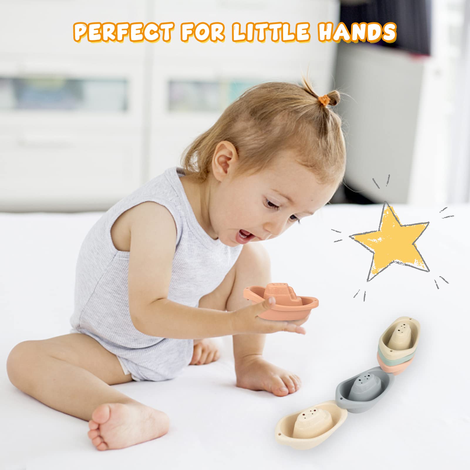 YTFU Stacking Boats Bath Toys for Toddlers - 6 Pack Eco-Friendly Wheat Straw Bathtub Toys | Mold-Free, Stackable Baby Bath & Pool Toys for Kids | Perfect for Bathtime, Beach & Outdoor Water Play