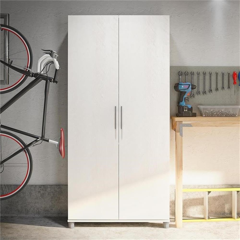 Systembuild Evolution Camberly 36-Inch Utility Storage Cabinet in Ivory Oak - Perfect for Garage, Laundry Room & Home Organization