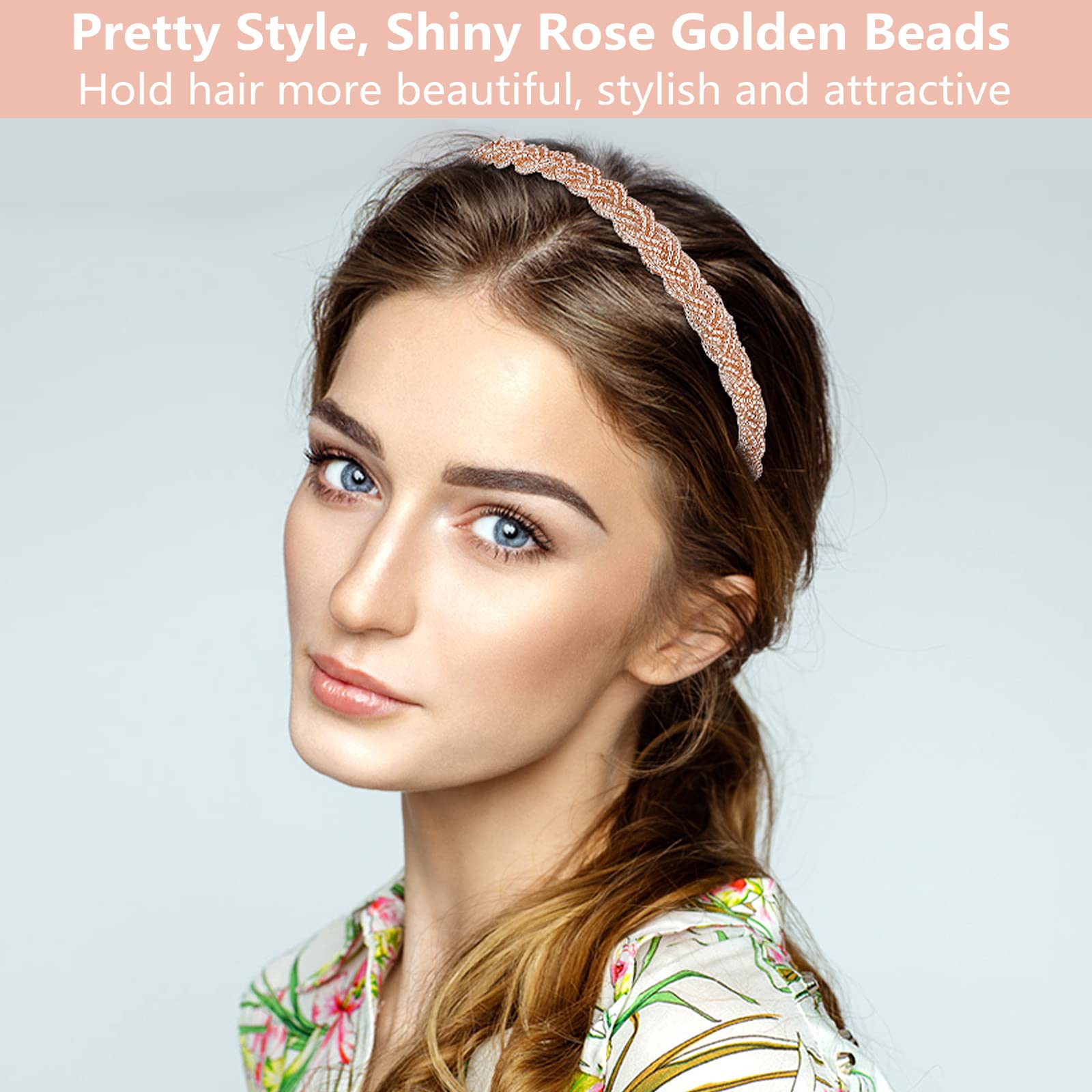 Elegant Crystal Hair Bands for Women - Metal Beaded Headbands with Clips, Fashion Hoop Hair Accessories for Girls & Brides, Champagne Bling Headwear Wraps for Wedding, Party & Beauty Care | Perfect for Special Occasions, Date Nights & Formal Events