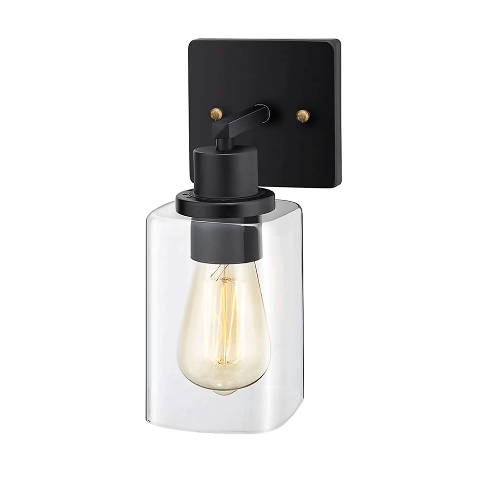 Industrial Wall Light - Black Metal Rectangular Glass Wall Lamp with E27 Outlet for Dining Room, Living Room TV Wall, Bedroom Bedside | Modern Decorative Lighting for Home & Office Interior Design