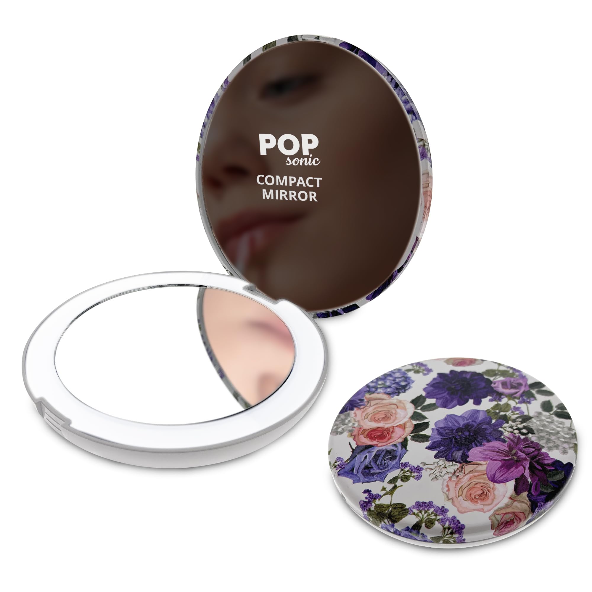 Circle LED Compact Mirror with Adjustable Brightness - 1x/5x Magnifying Travel Makeup Mirror with LED Lights (Floral) - Perfect for Home, Travel & Professional Makeup Application