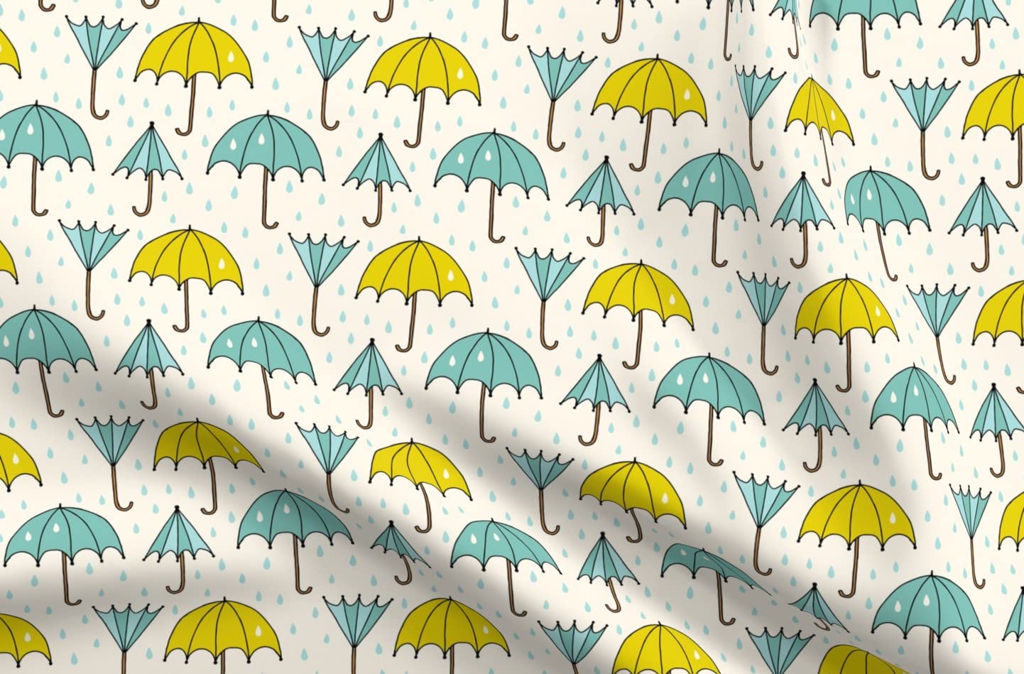 Umbrella Day Rain Raindrops Printed Minky Fabric - Chartreuse Teal Umbrellas Gender Neutral Design - Fat Quarter for Sewing Baby Blankets, Quilt Backing & Plush Projects - Soft & Durable for DIY Crafts, Nursery Decor & Cozy Home Accessories