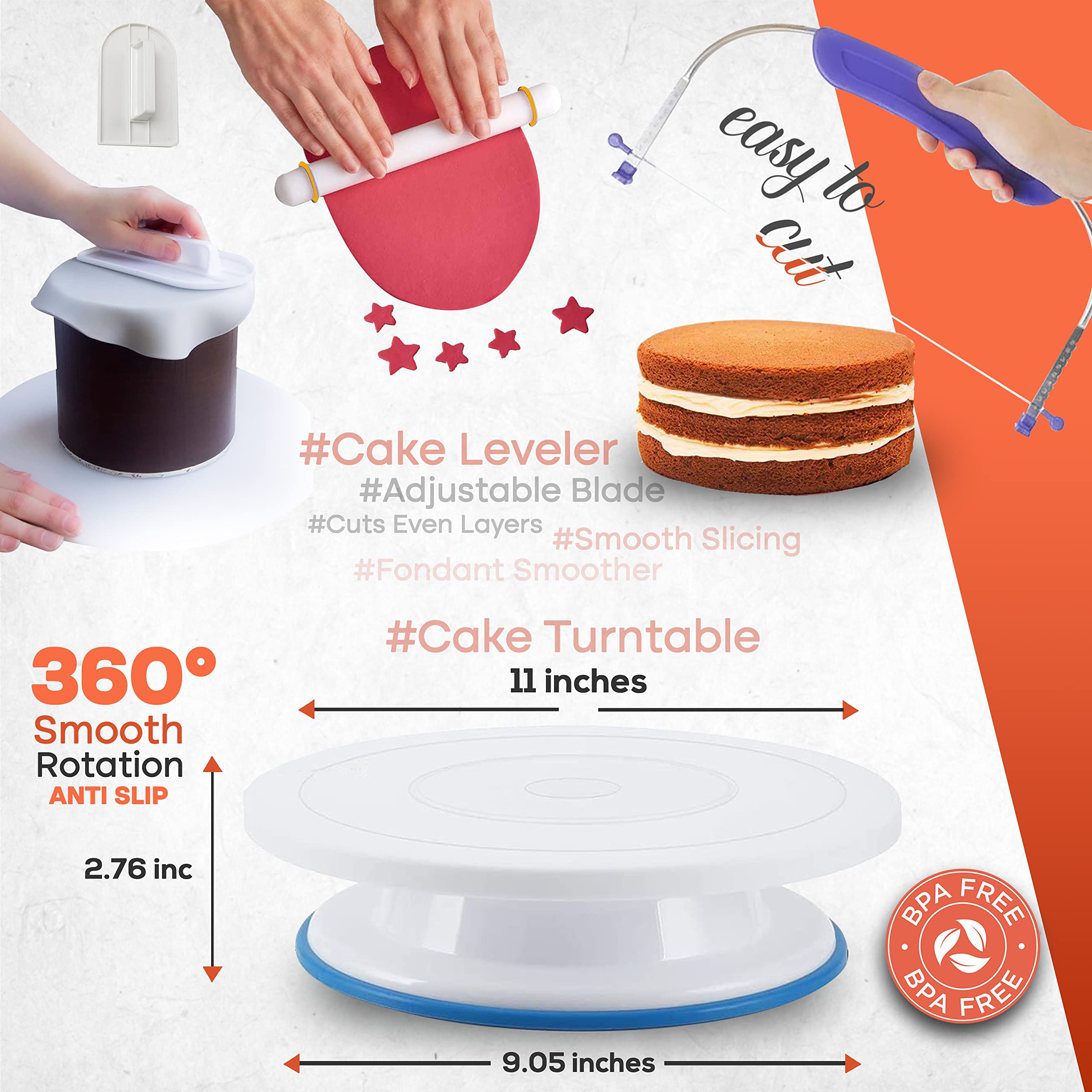 RFAQK 230-Piece Professional Cake Decorating Kit with Turntable, Piping Bags & Tips, Modeling Tools, Cookie Cutters & Icing Smoother - Complete Baking Supplies for Birthday, Wedding & Party Cake Decoration