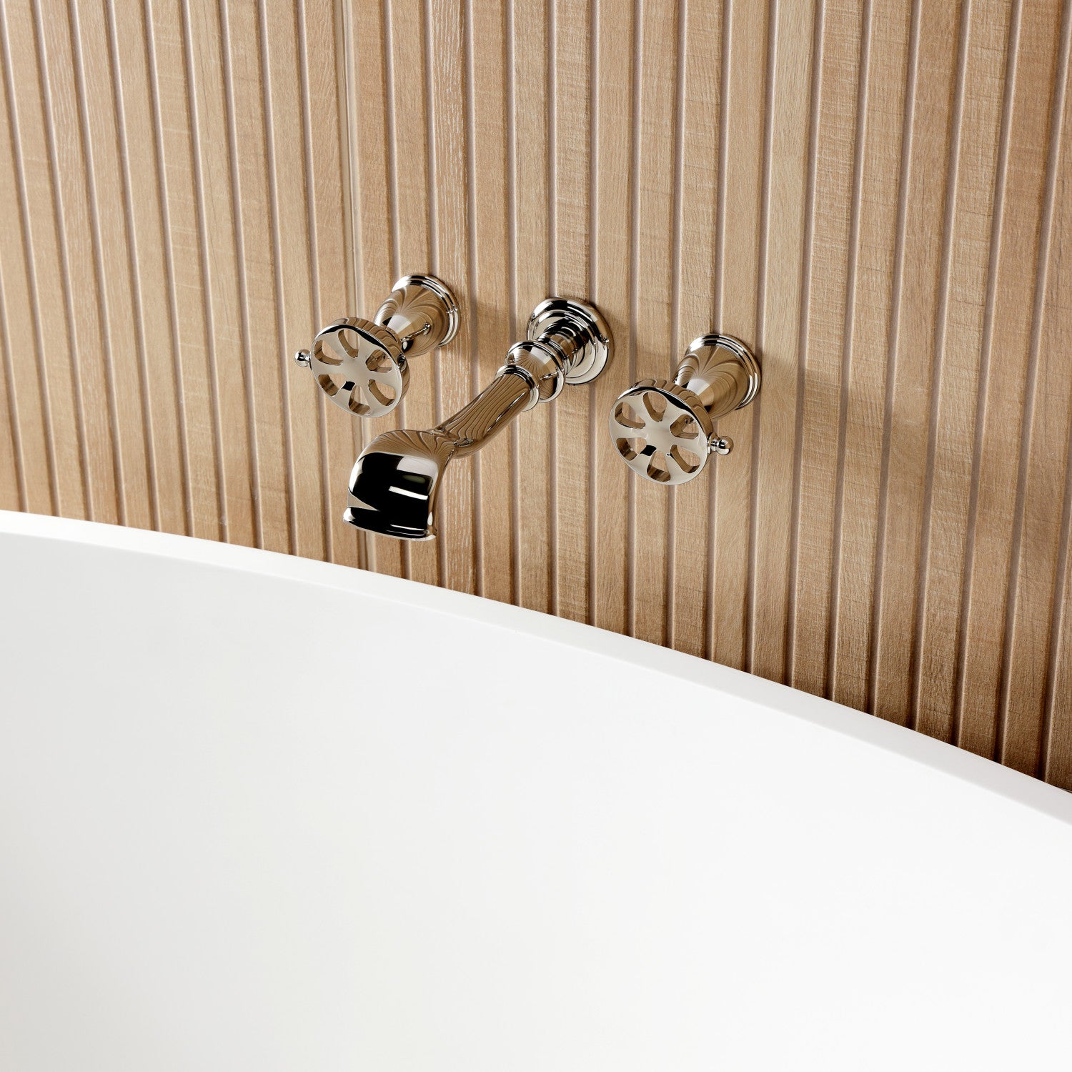 Belknap KS5026RX 3-Hole Wall Mount Roman Tub Faucet with Two Handles in Polished Nickel - Perfect for Bathroom Renovation and Luxury Spa Experience