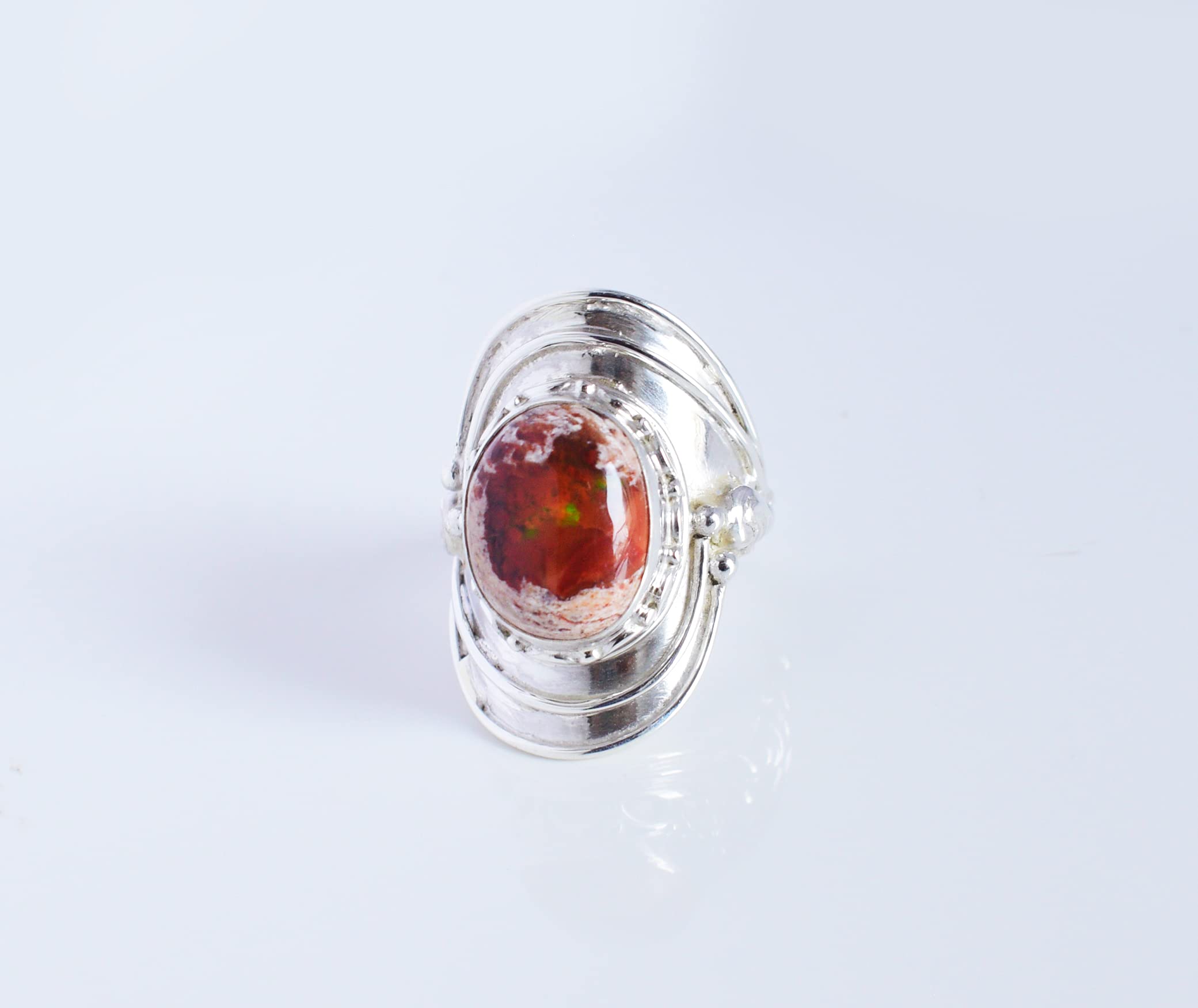 Amazing Mexican Fire Opal Gemstone Ring - 925 Sterling Silver Designer Jewelry for Women, Gift for Her, Wedding, Anniversary, Engagement