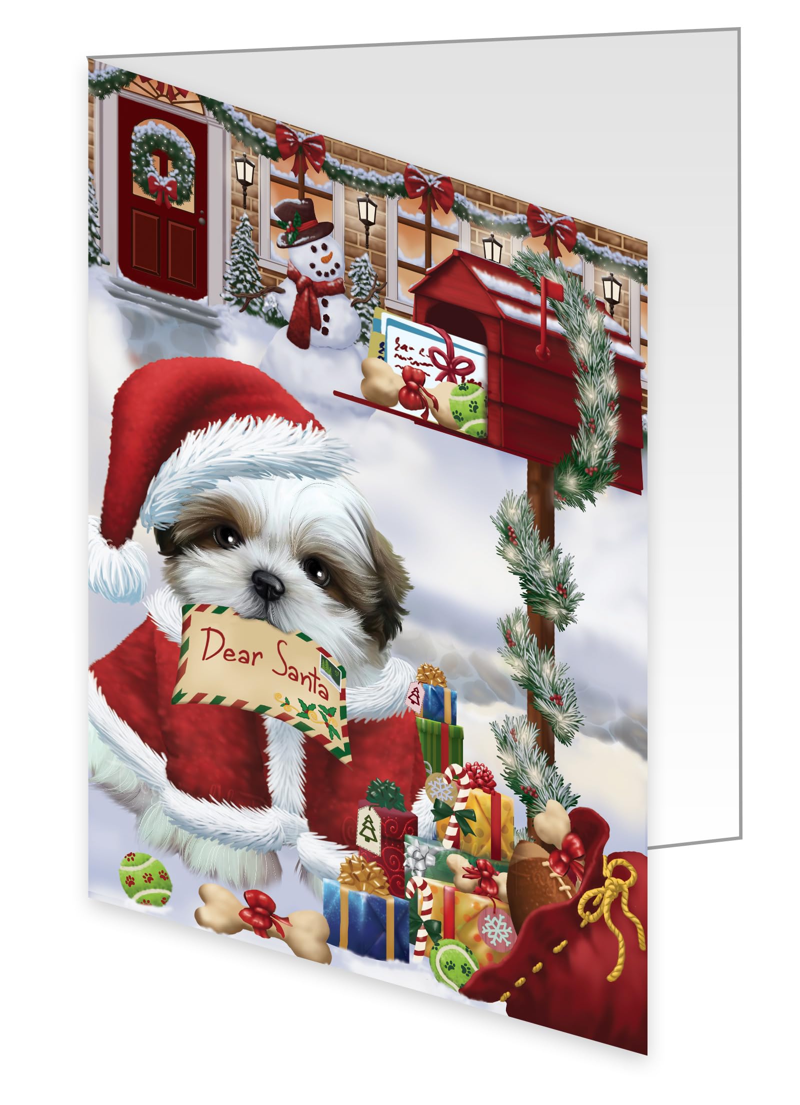 Dear Santa Mailbox Christmas Letter Shih Tzu Dog Greeting Cards - 10 Adorable Pet Invitation Cards with Envelopes - Festive Holiday Cards for Dog Lovers - Perfect for Christmas Gifts, Party Invitations & Holiday Greetings