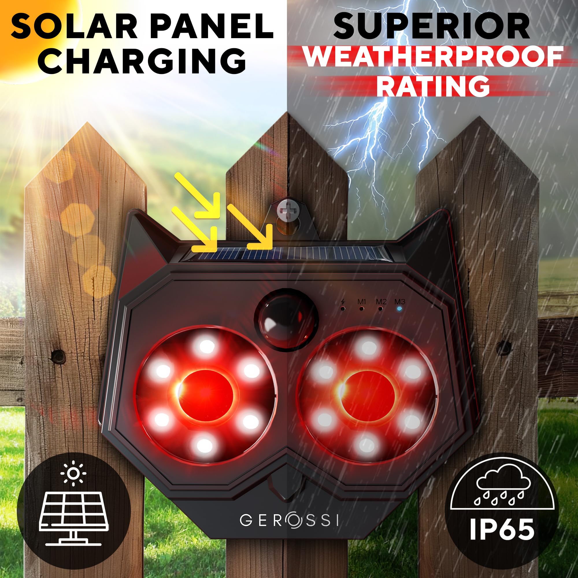 Solar Powered Animal Repellent Lights 2 Pack - Motion Activated Predator Eyes for Coyote, Deer, Fox, Raccoon Deterrent - Effective Pest Control Device for Chicken Coops, Farms, Gardens & Backyards - Outdoor Wildlife Protection Solution