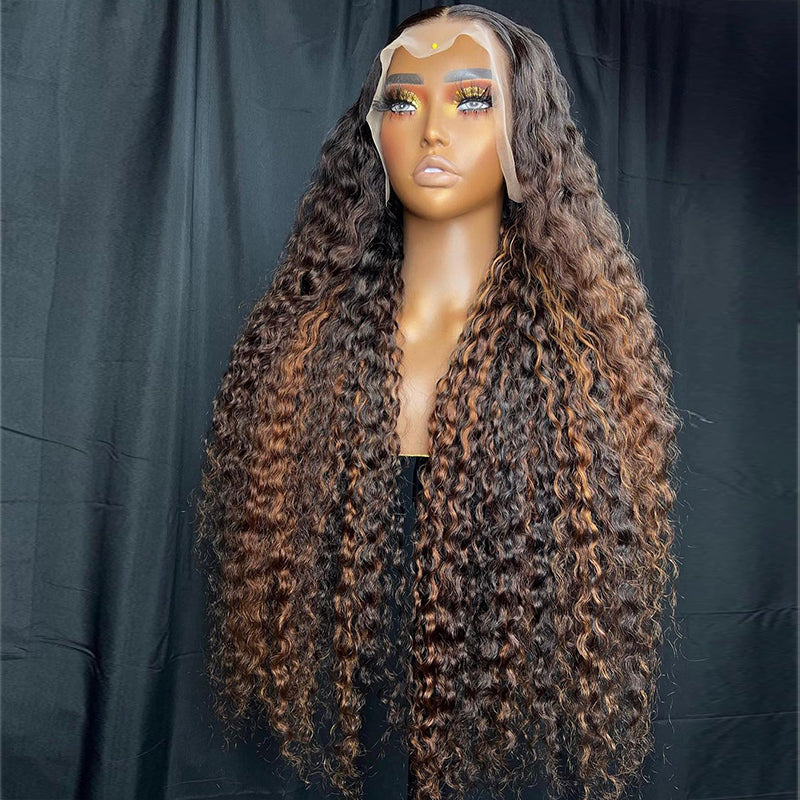 Eullair Brown Curly Human Hair Lace Front Wig - Glueless Pre Plucked Hairline with Natural Wave for Women | Perfect for Daily Wear, Parties & Special Occasions
