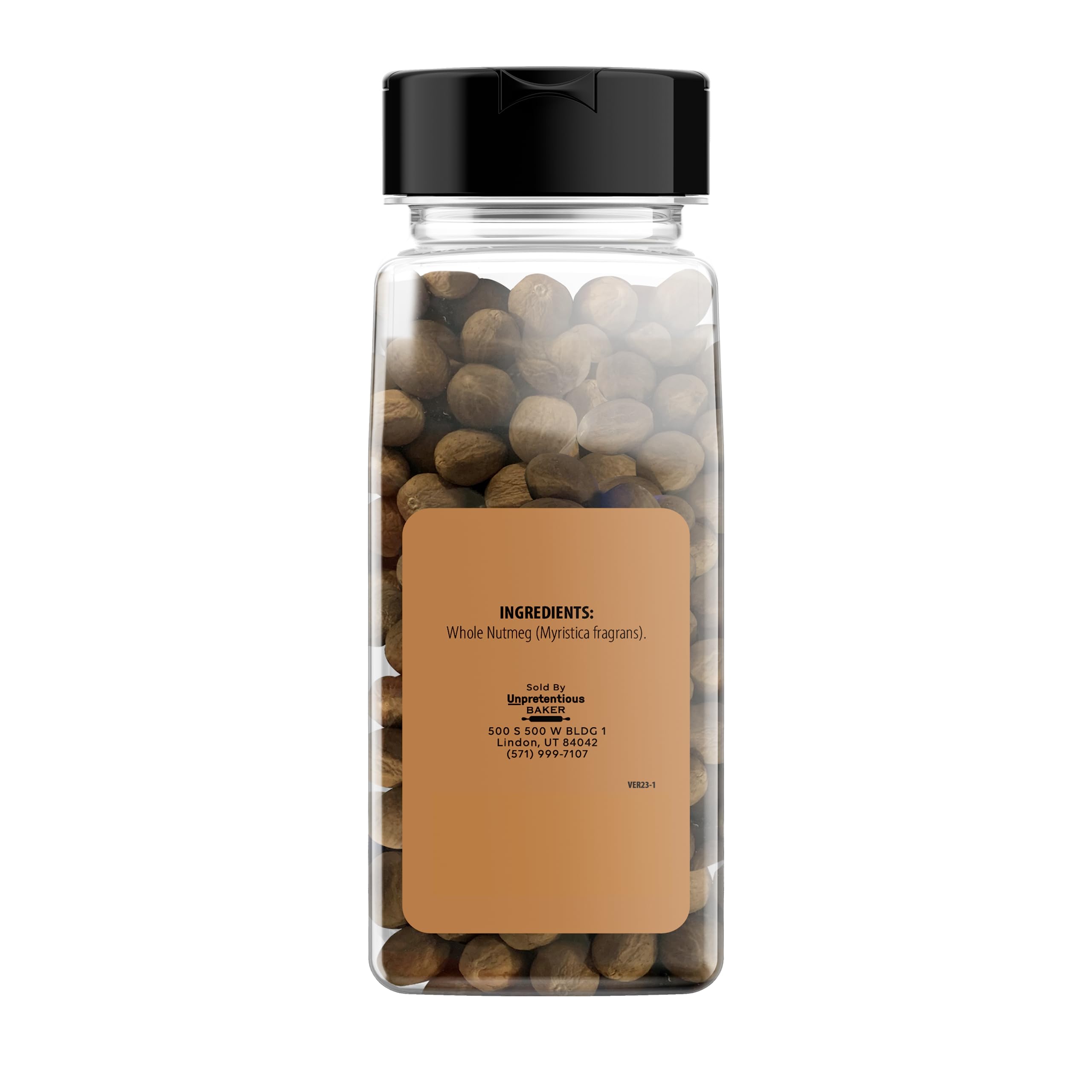 Premium Whole Nutmeg Spices (2 Cup) - Reusable Airtight Plastic Spice Jar for Baking, Cooking & Seasoning | Perfect for Eggnog, Holiday Recipes, Desserts, Meat Rubs & More | Kitchen & Pantry Essential