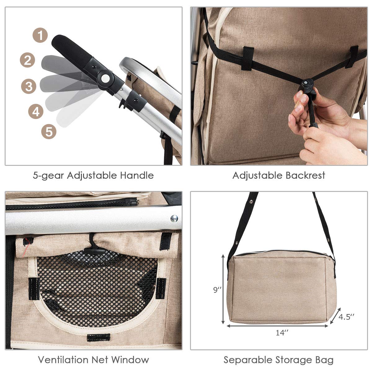Honey Joy Baby Stroller - Convertible Infant Bassinet with Adjustable Canopy & Backrest, Foldable Newborn Carriage with Storage Basket & Foot Cover (Beige) | Perfect for Walks, Shopping & Travel
