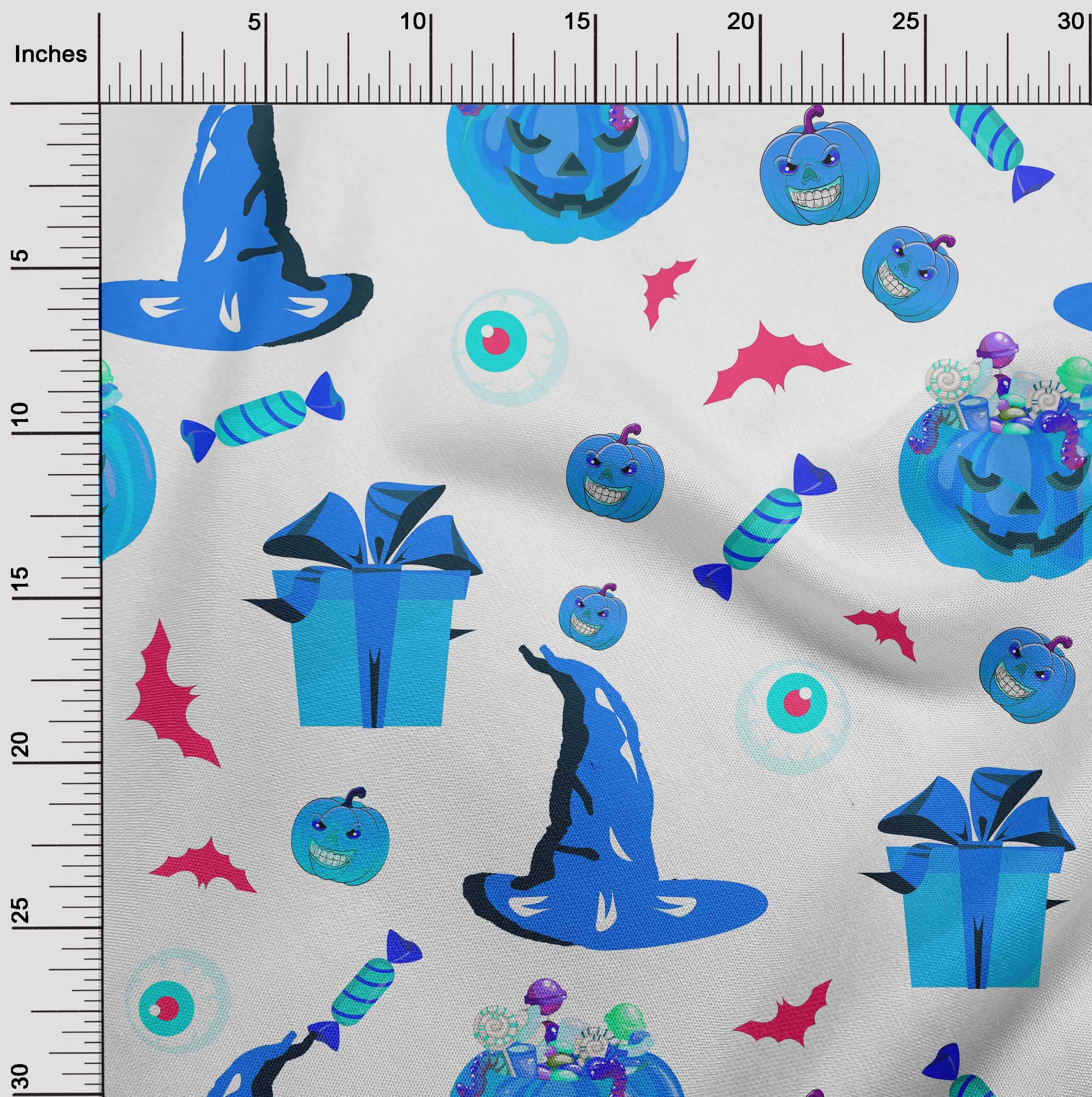 oneOone Polyester Spandex Blue Halloween Fabric - 56 Inch Wide Printed Craft Material for Sewing Costumes, DIY Decor & Quilting | Premium Stretch Fabric by The Yard