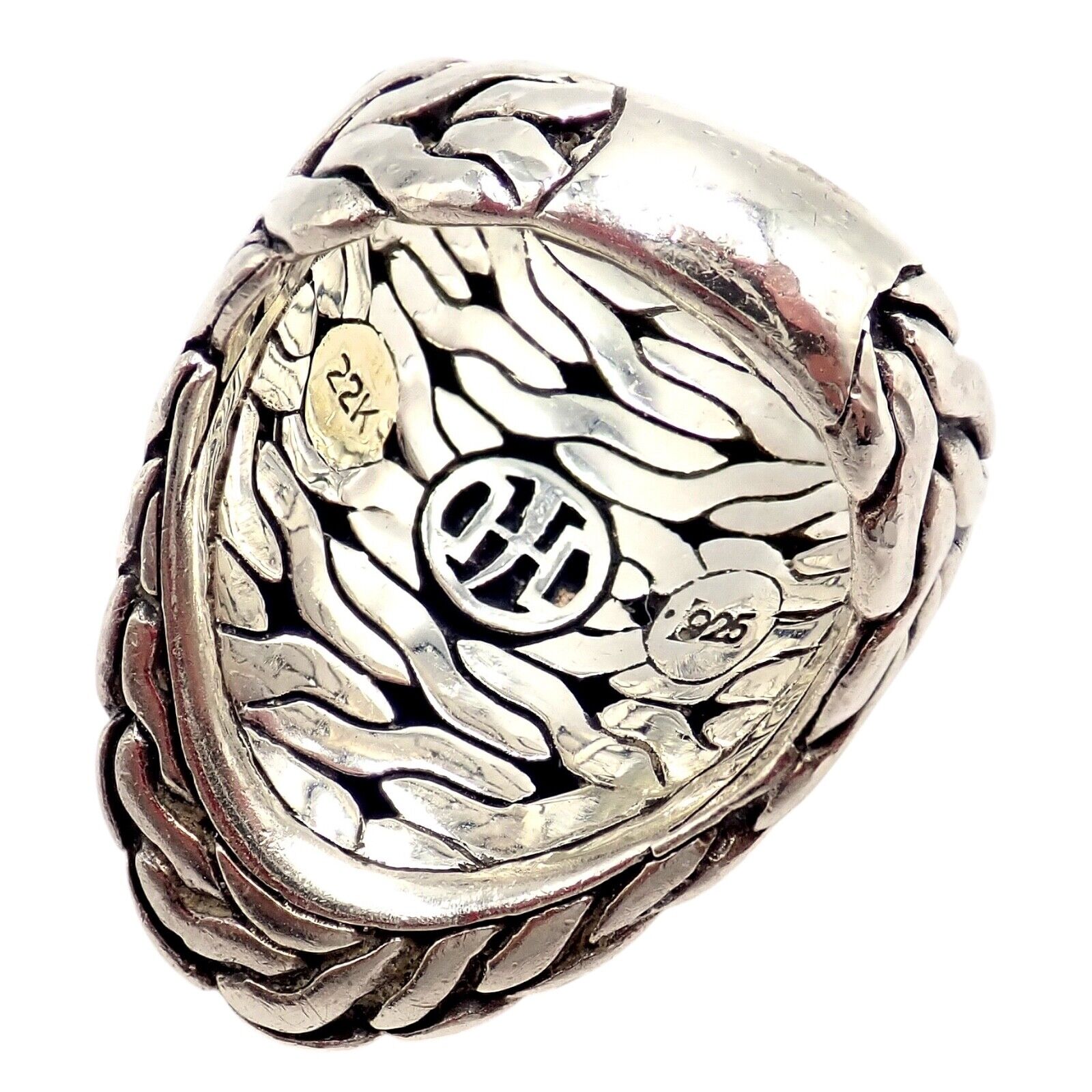 John Hardy JH Silver 22k Yellow Gold Classic Palu Saddle Cocktail Ring - Size 7 | Elegant Jewelry for Women, Perfect for Parties, Weddings & Special Occasions