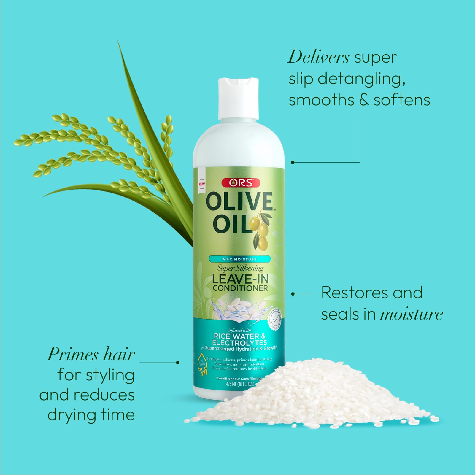 ORS Olive Oil Max Moisture Leave-In Conditioner with Rice Water & Electrolytes - Deep Hydration for Dry, Damaged Hair - 16oz (Pack of 2) - Perfect for Curly, Coily & Natural Hair Care Routine