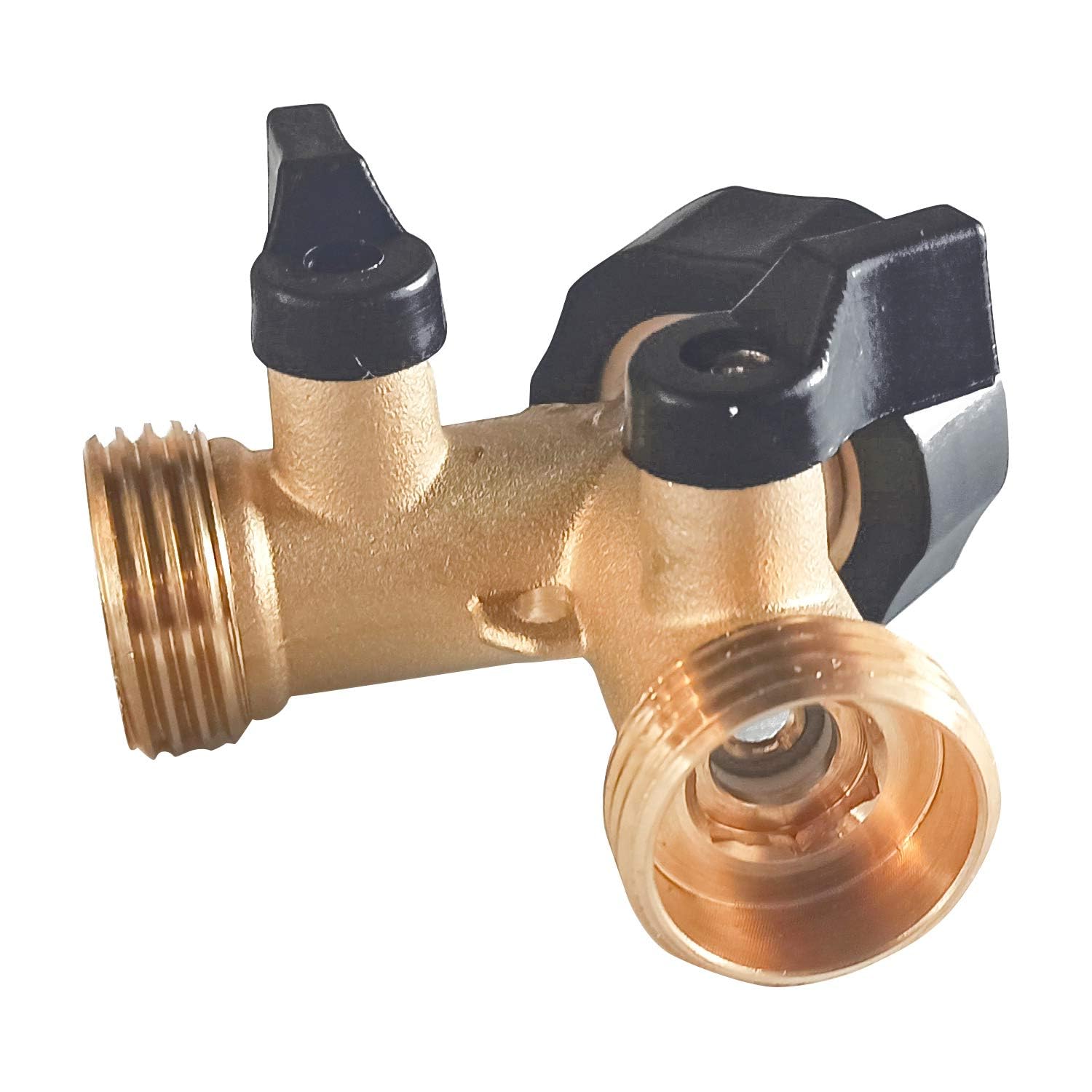 Hourleey 2-Way Brass Garden Hose Splitter - 3/4
