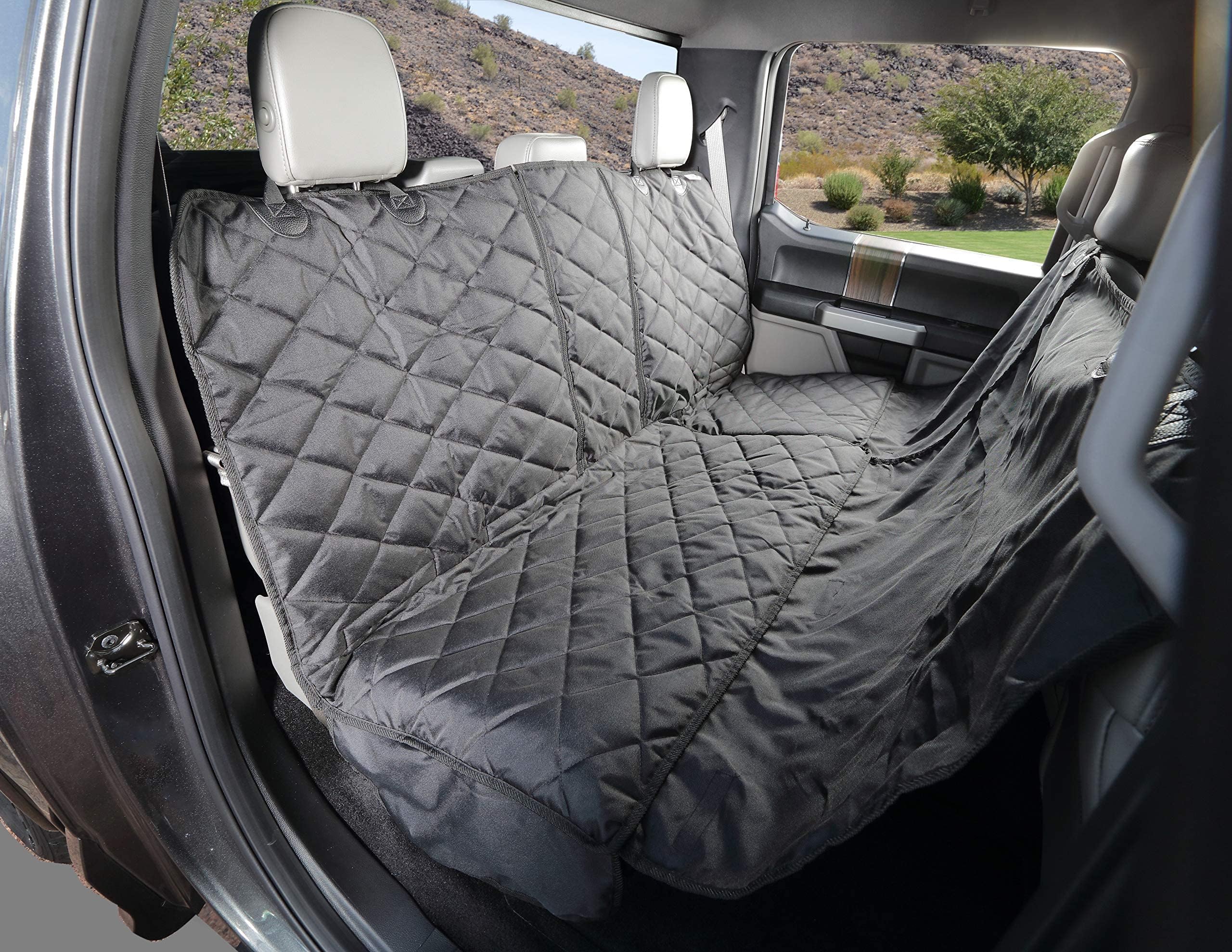 4Knines Heavy Duty Waterproof Crew Cab Truck Rear Bench Seat Cover with Pet Hammock - Black, Driver Side - Perfect for Dog Owners & Outdoor Adventures