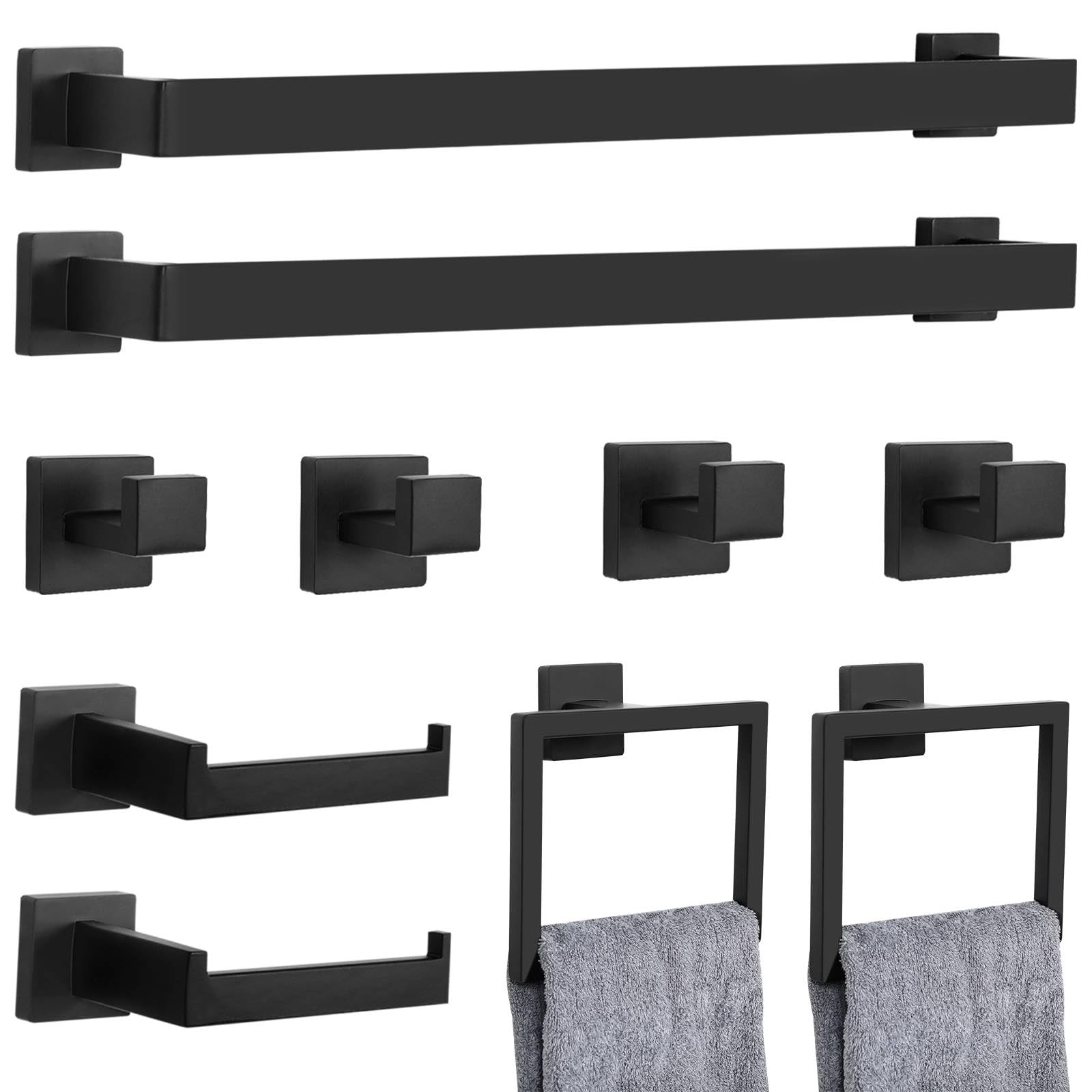 10-Piece Matte Black Bathroom Hardware Set - 24