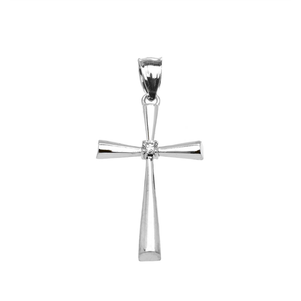 10k White Gold Simple Diamond Cross Pendant - Elegant Religious Jewelry for Women, Perfect for Baptism, Confirmation & Daily Wear