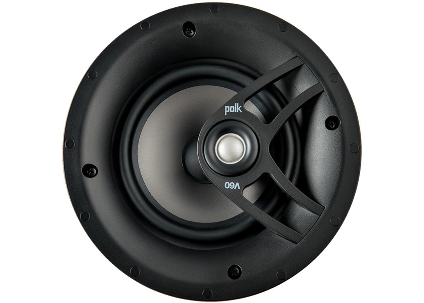 Polk Audio V60 in-Ceiling Speaker (Single) - High-Quality Sound for Home Theater, Bathroom & Kitchen - Moisture-Resistant, Easy Install, Paintable Black Grille - Perfect for Indoor & Damp Areas