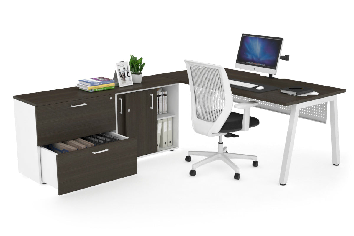 Quadro A Executive White Frame Office Chair [1600L x 800W with Cable Scallop] - Premium Ergonomic Seating for Home Office & Conference Rooms