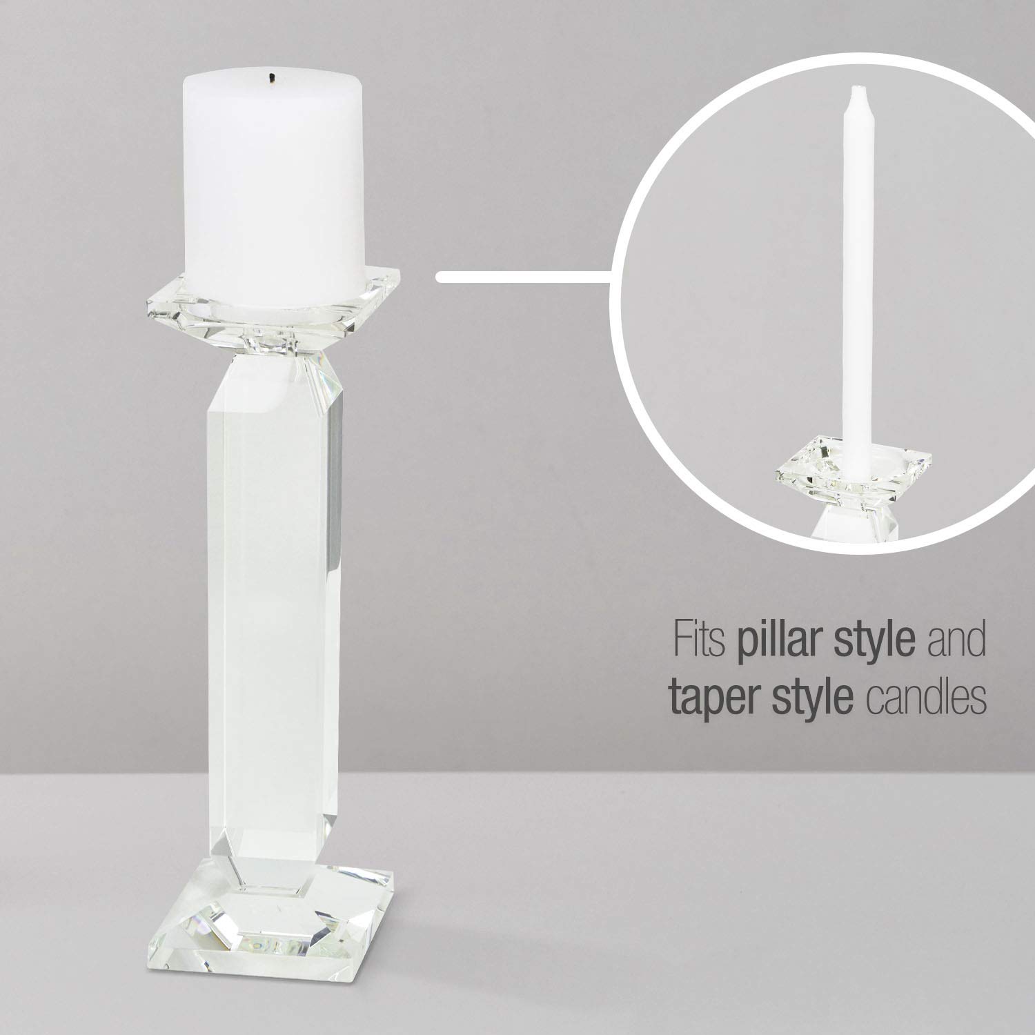 Elegant Clear Crystal Glass Candle Holder for Pillar or Taper Candles - 4 x 4 x 13.5 inch Medium Size - Perfect for Wedding Centerpieces, Dining Table Decor, and Romantic Home Ambiance