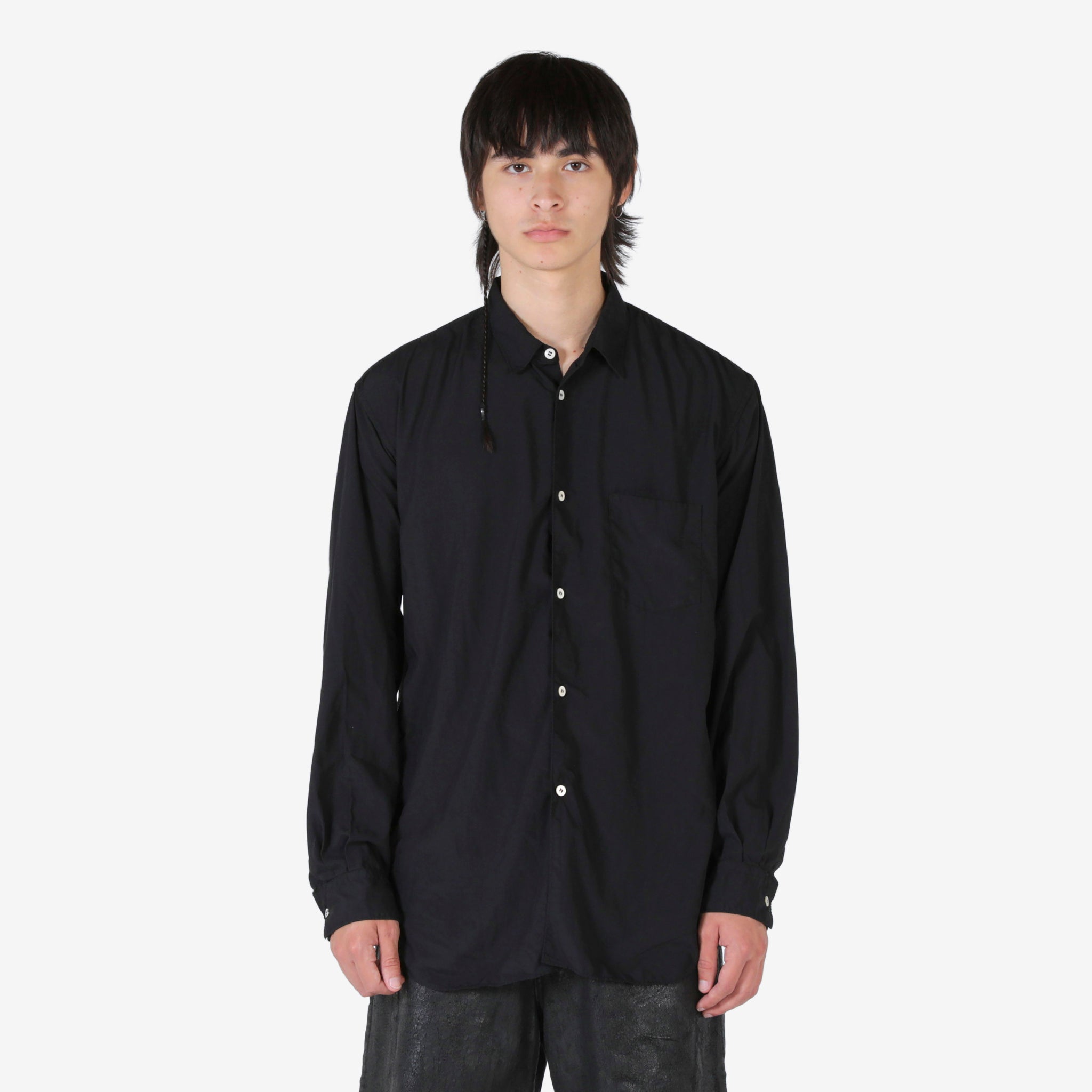 Men's Black Woven Zip-Up Long Sleeve Shirt - Casual & Formal Wear for Office, Outdoors & Travel