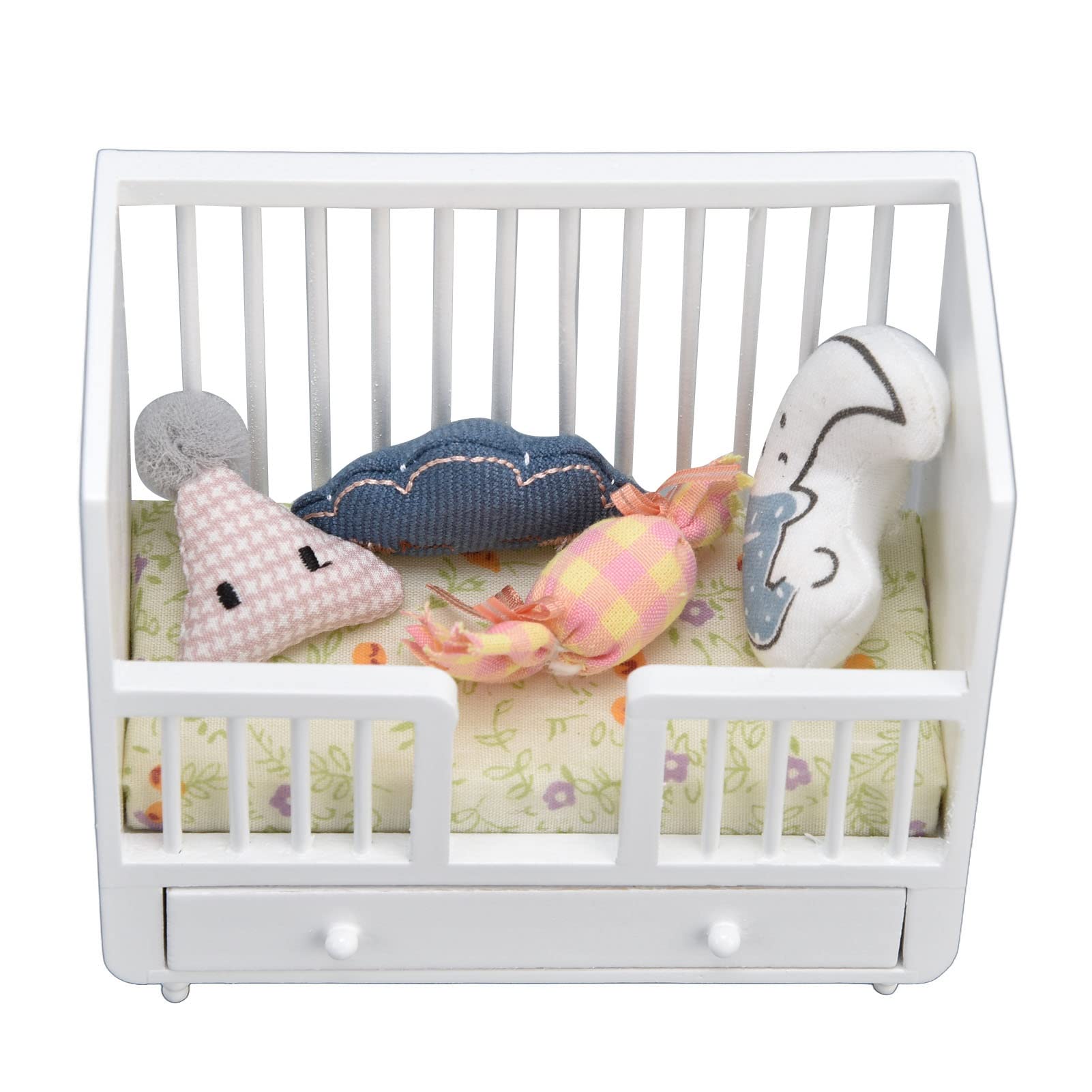 Miniature Dollhouse Baby Cradle - Handmade Wooden Doll Crib with 4 Soft Cushions for DIY Dollhouse Room Decor | Perfect for 1:12 Scale Miniature Scenes, Doll Accessories & Creative Craft Projects