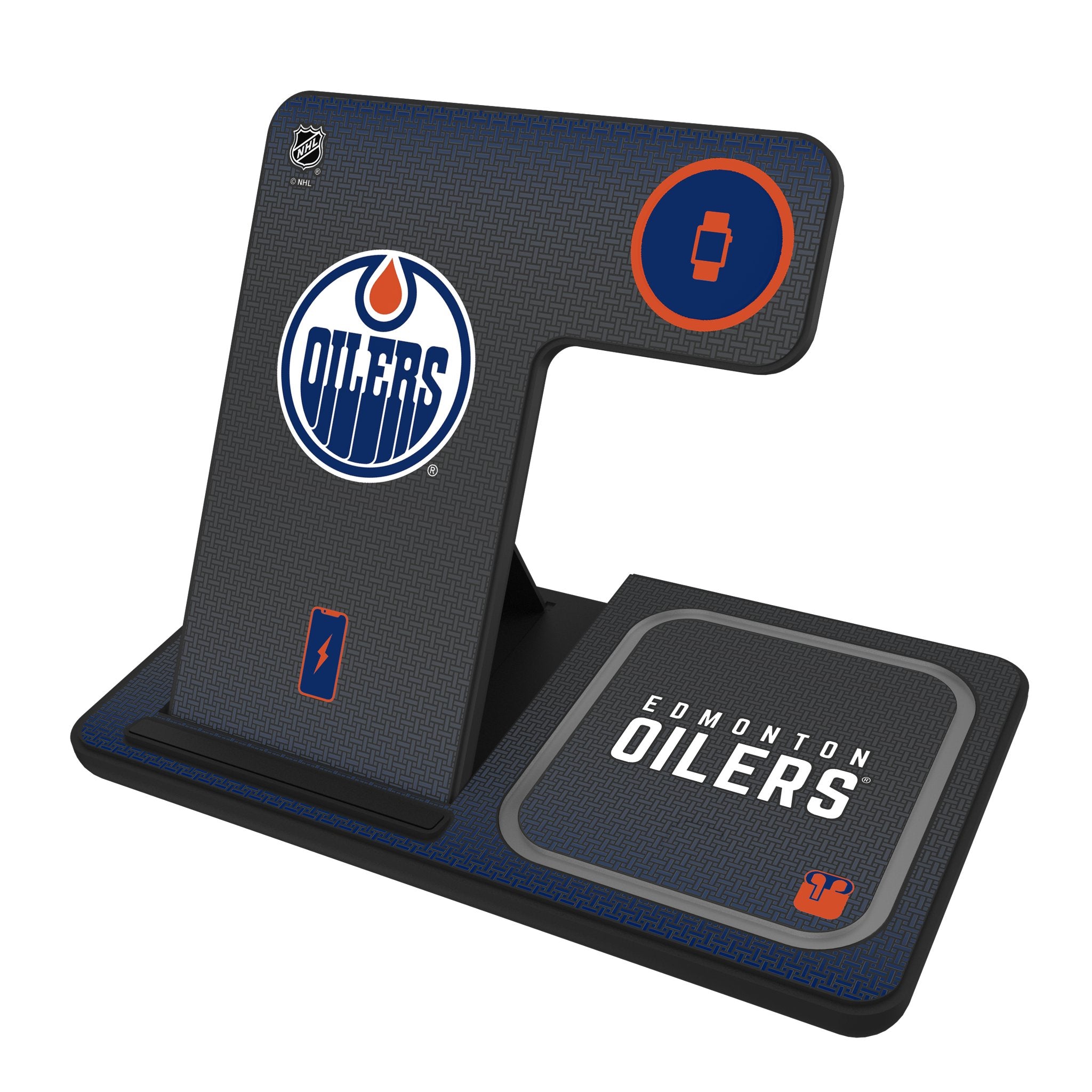 Edmonton Oilers 3-in-1 Wireless Charging Station for iPhone, Android & AirPods - Fast Charging Dock for Bedroom, Office & Travel