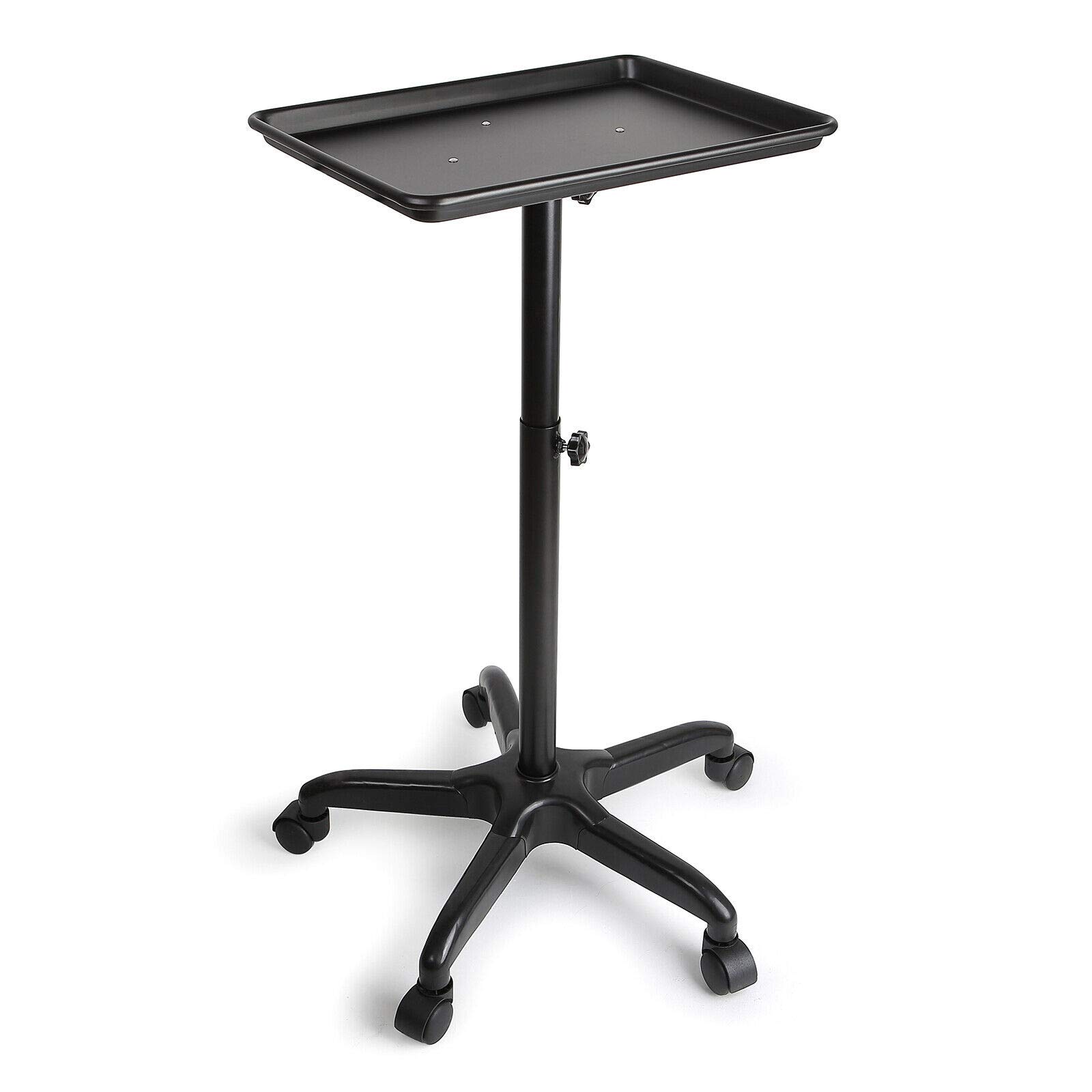Adjustable Salon Tray Cart with Wheels & Swivel Casters - Mobile Tattoo & Spa Service Tray, Rolling Utility Storage Trolley for Salon, Spa, Tattoo Studio & Beauty Clinics (Black) - Perfect for Manicures, Pedicures, Waxing & Tattoo Supplies Organization