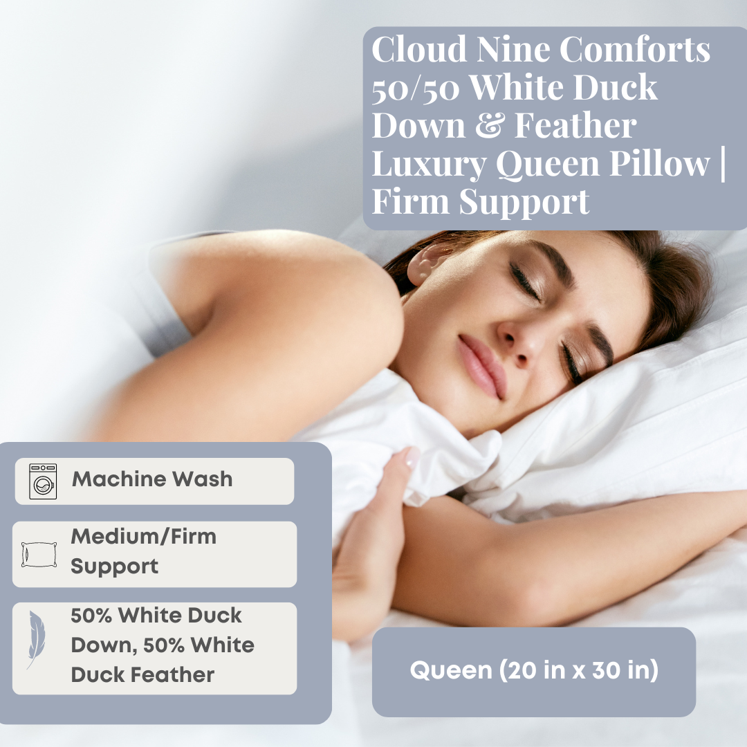 Premium 50/50 White Duck Down & Feather Luxury Queen Pillow - Firm Support for Neck & Back Pain Relief - Perfect for Side Sleepers & Hotel-Style Comfort