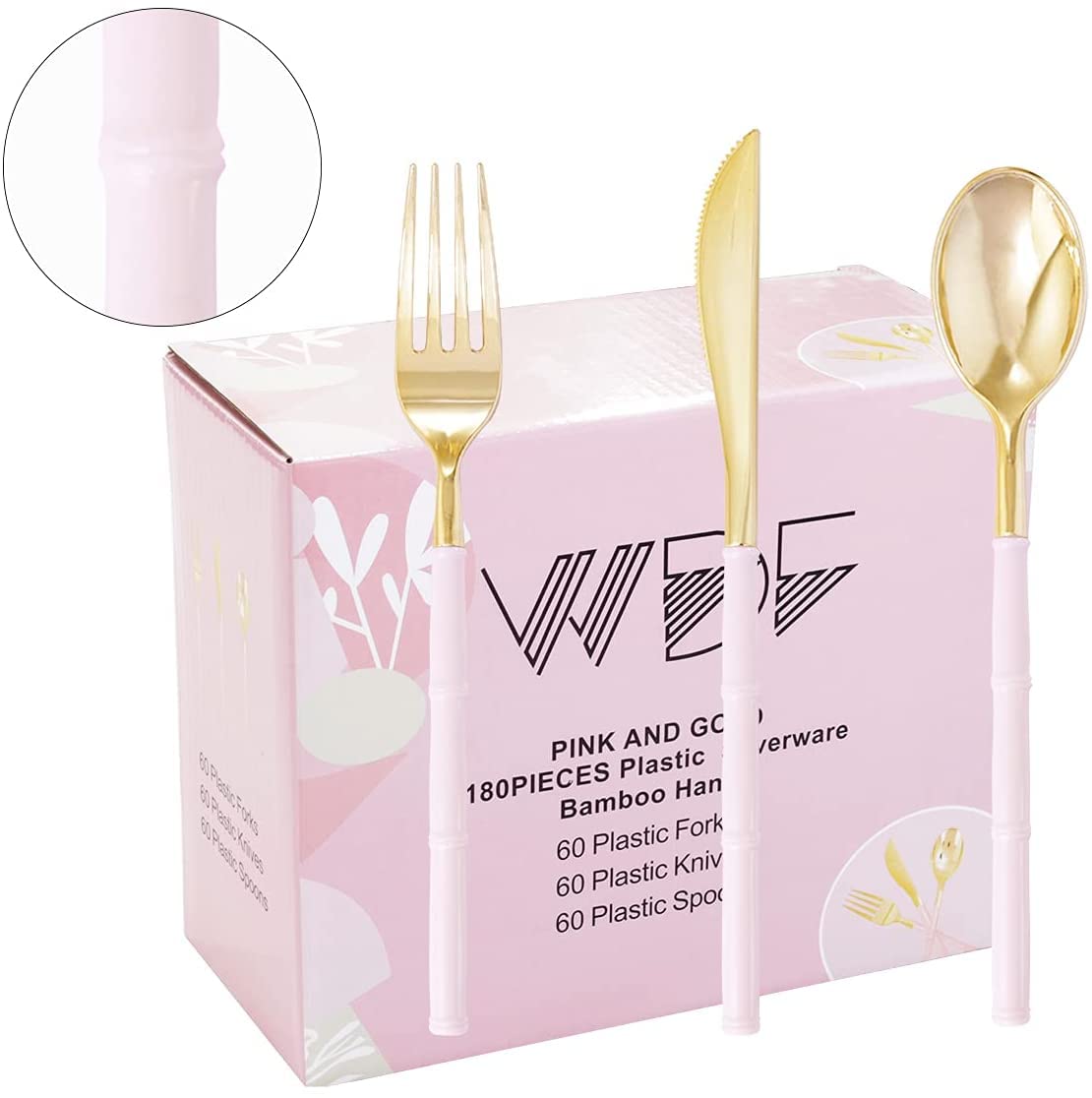 180-Piece Gold & Rose Gold Plastic Cutlery Set - 60 Rose Gold Plates for Parties, Weddings, and Outdoor Events - Elegant Disposable Tableware
