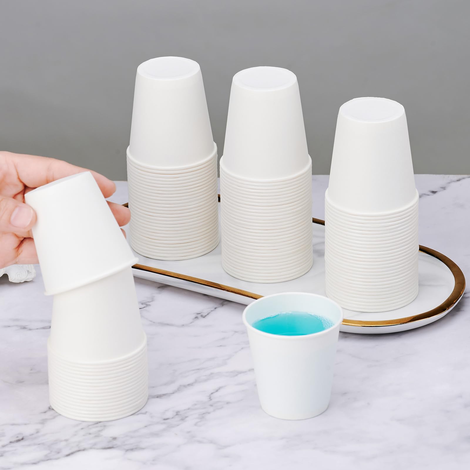 100 Count 3 oz Disposable Paper Mouthwash Cups - Small Bathroom Cups for Dental Rinse, Parties, Travel & Everyday Use - Perfect for Home, Office & Healthcare Facilities