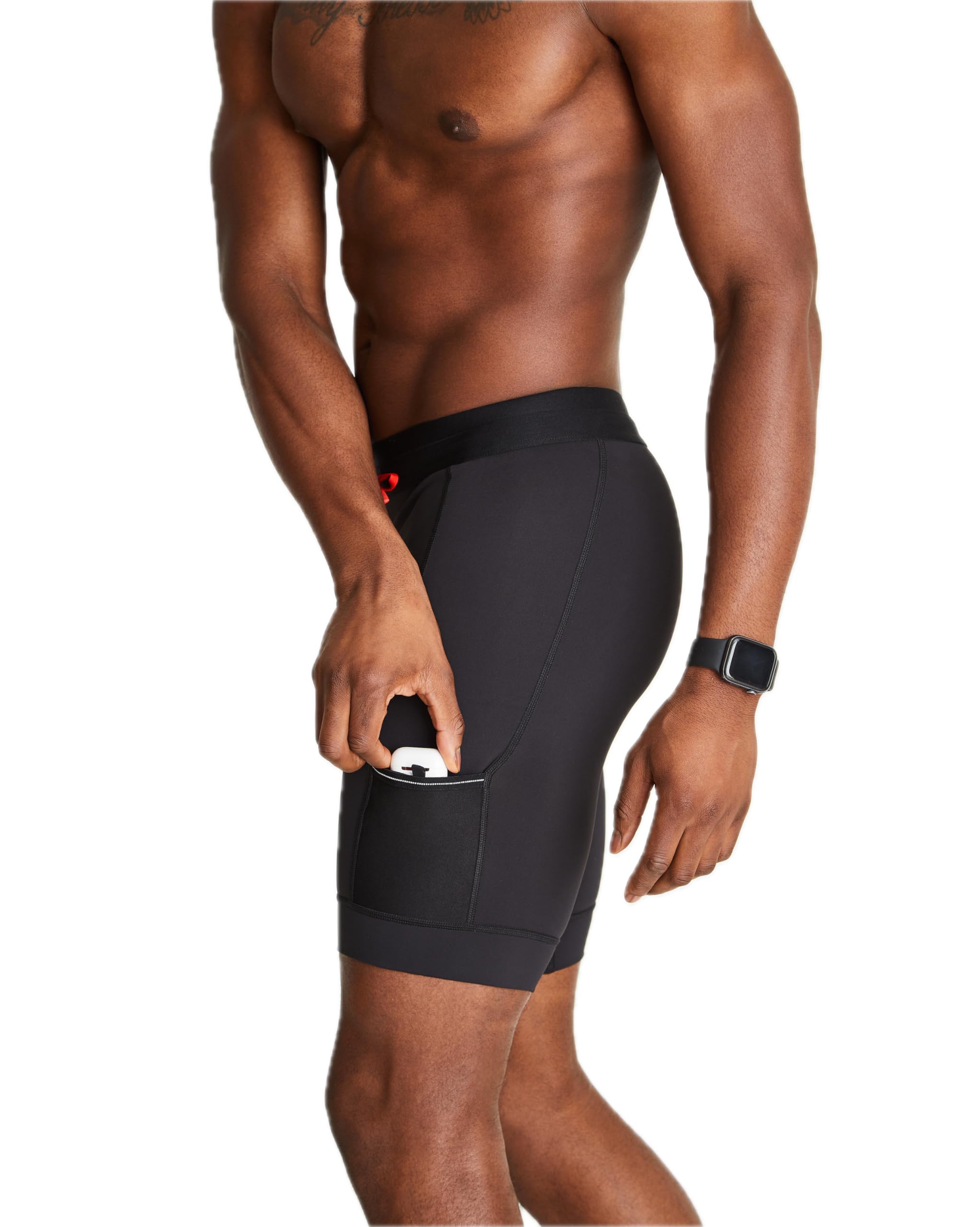 WOLACO Men's Sprint Half Tight Compression Shorts with Phone Pocket - Running, Training & Workout Activewear for Athletes