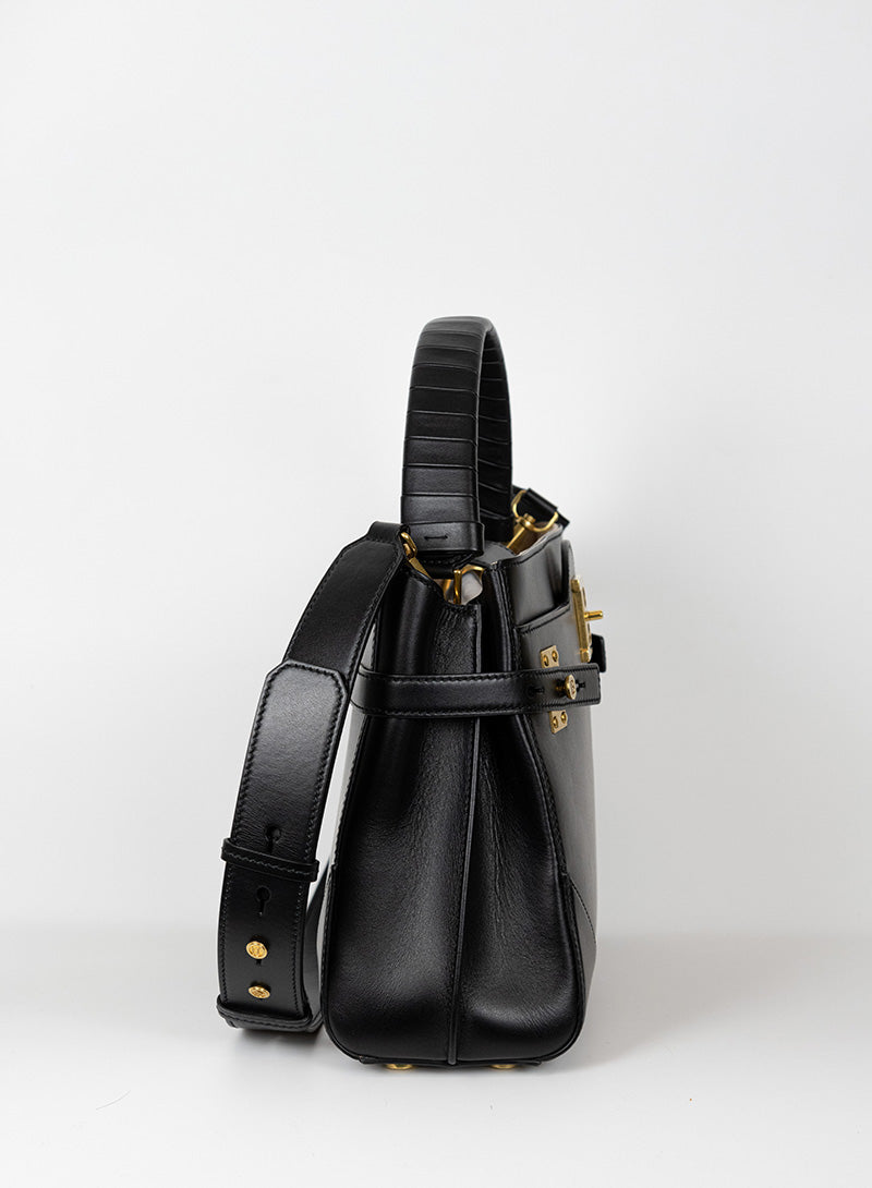 Balmain Black Leather Rectangular Handbag for Women - Luxury Designer Shoulder Bag for Work, Travel & Evening Events