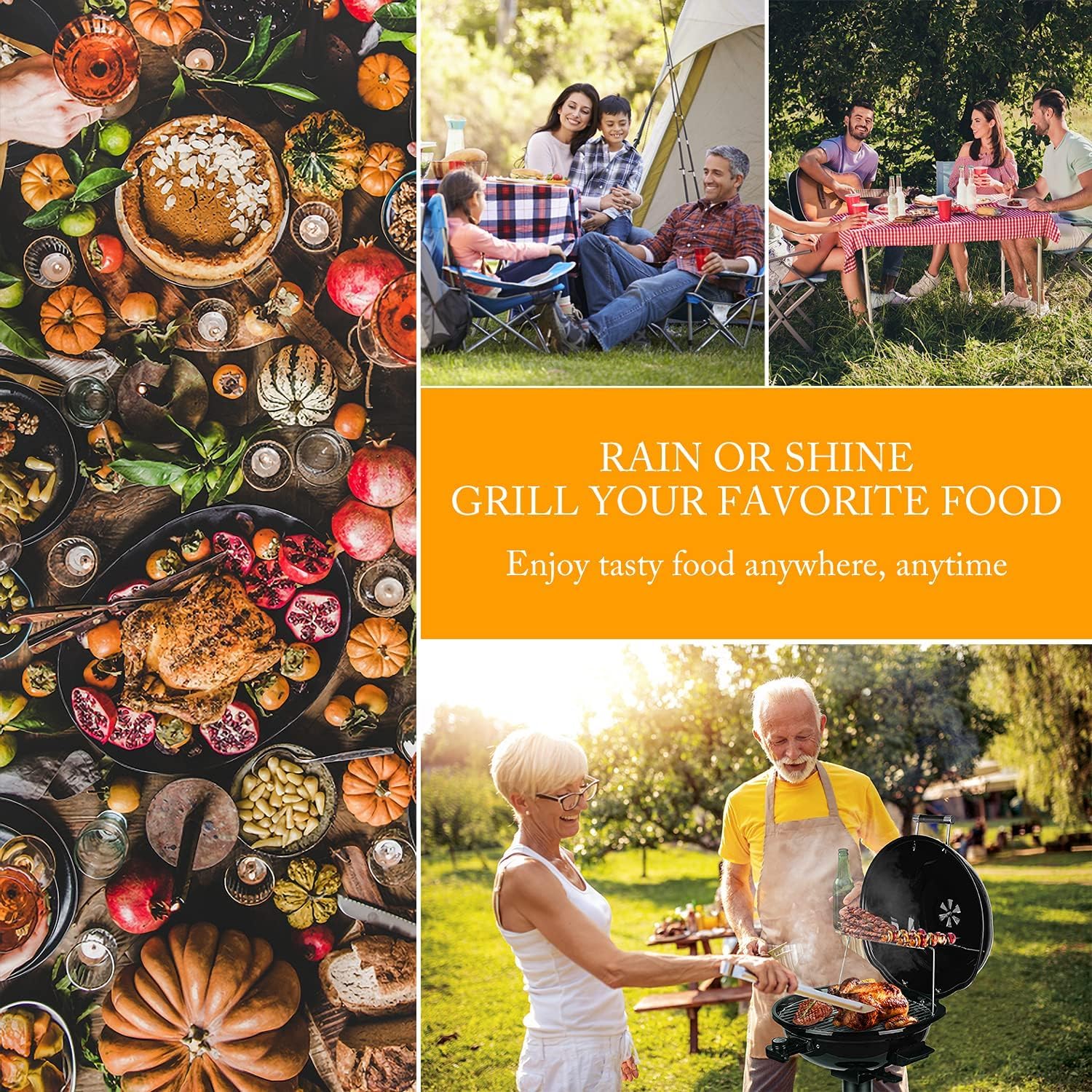 Techwood 1600W Electric Grill for Indoor & Outdoor Use - Portable BBQ Grill with Removable Stand - Perfect for Backyard, Camping & Patio Cooking (Black)