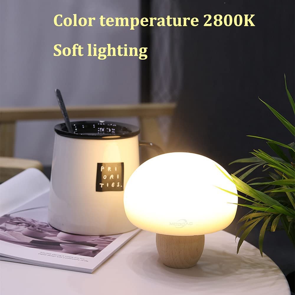 MODOAO Cute Mushroom Night Light - LED USB Charging Touch Sensor Lamp, Silicone Pat Light for Bedroom, Kids Room, Nursery, Living Room Decor & Cozy Atmosphere