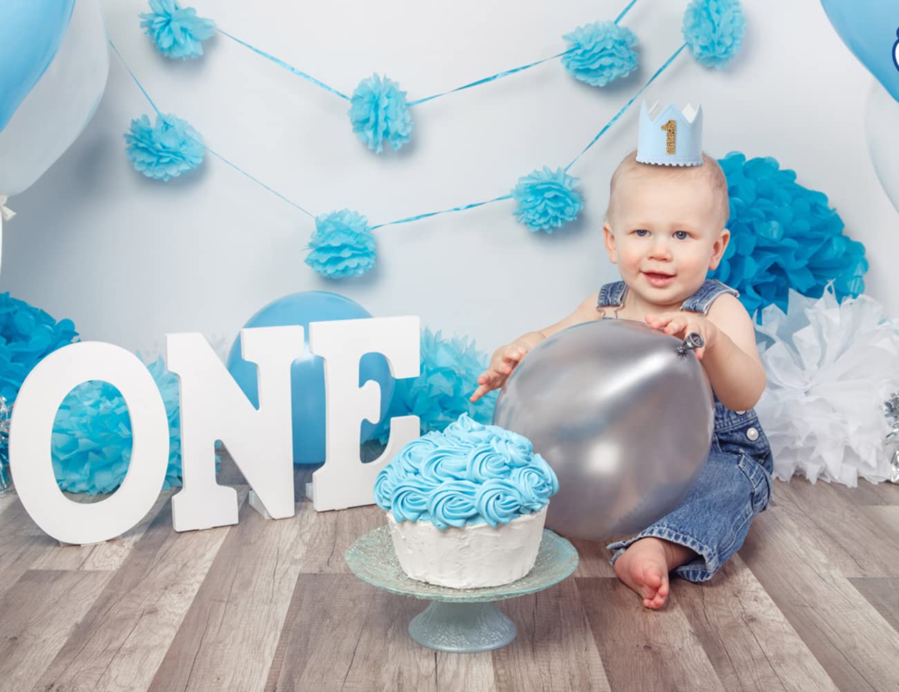 Baby Boys Birthday Crown - Blue Felt Hat for Kids Birthday Party | Toddler Birthday Celebration Accessories for Boys 1st 2nd 3rd Birthday Photos & Parties
