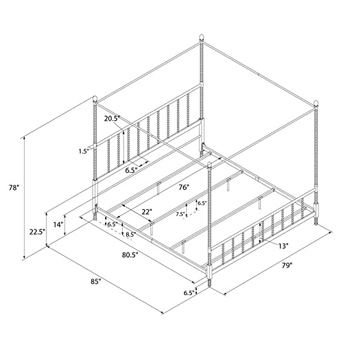 Pemberly Row King Size Canopy Bed Frame with Headboard & Footboard - Sturdy Metal Slats, No Box Spring Required, Easy Assembly - Perfect for Master Bedroom, Guest Room & Luxury Bedroom Decor