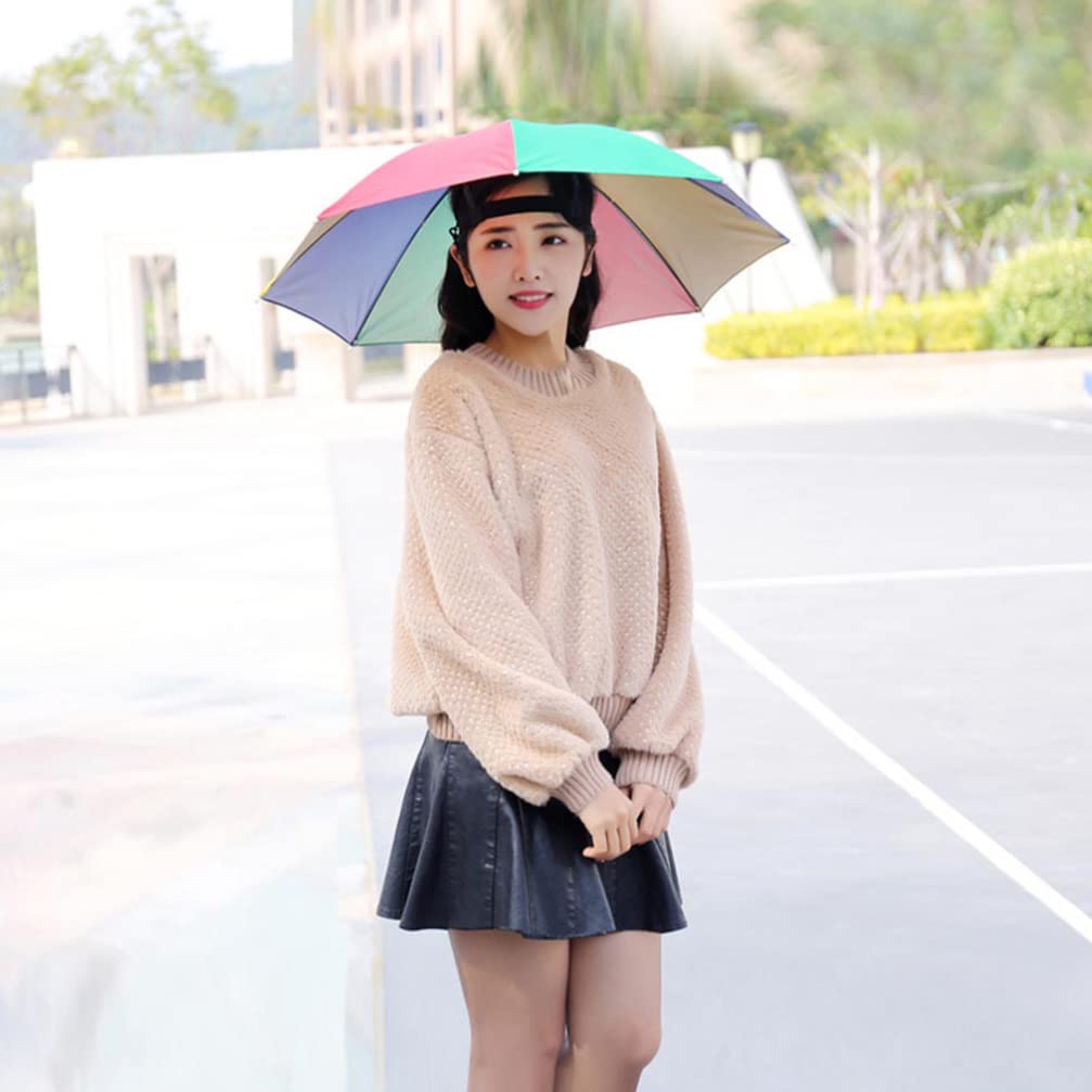 Funny Rainbow Fishing Umbrella Hat - Adjustable Sun & Rain Protection Cap for Summer, Gardening, Outdoor Activities - Hands-Free Foldable Elastic Headwear