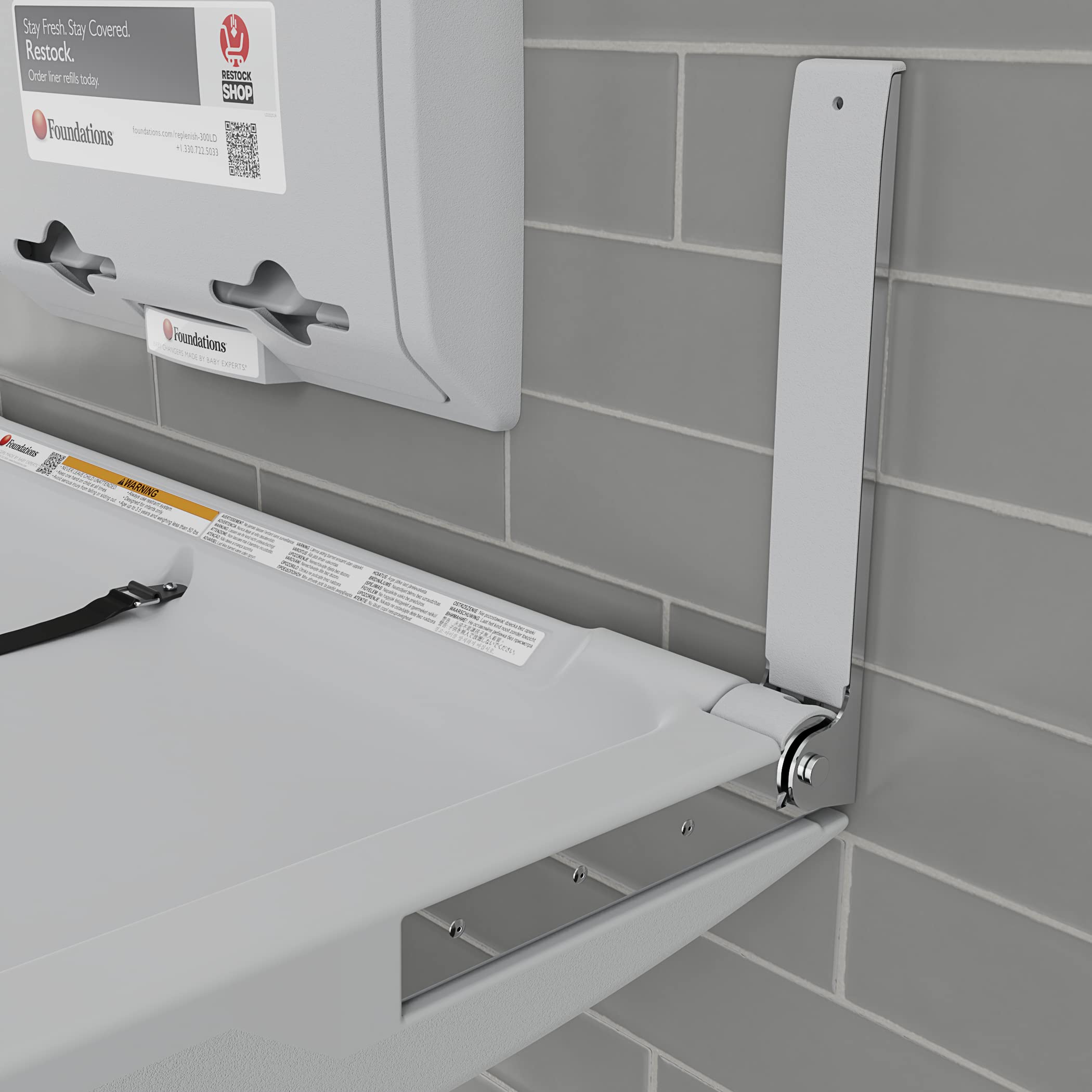 Foundations 300-EHLD-01 Heavy Duty Stainless Steel Wall Mounted Baby Changing Station with Liner Dispenser - Made in USA, Gray | Ideal for Daycares, Restrooms & Public Spaces