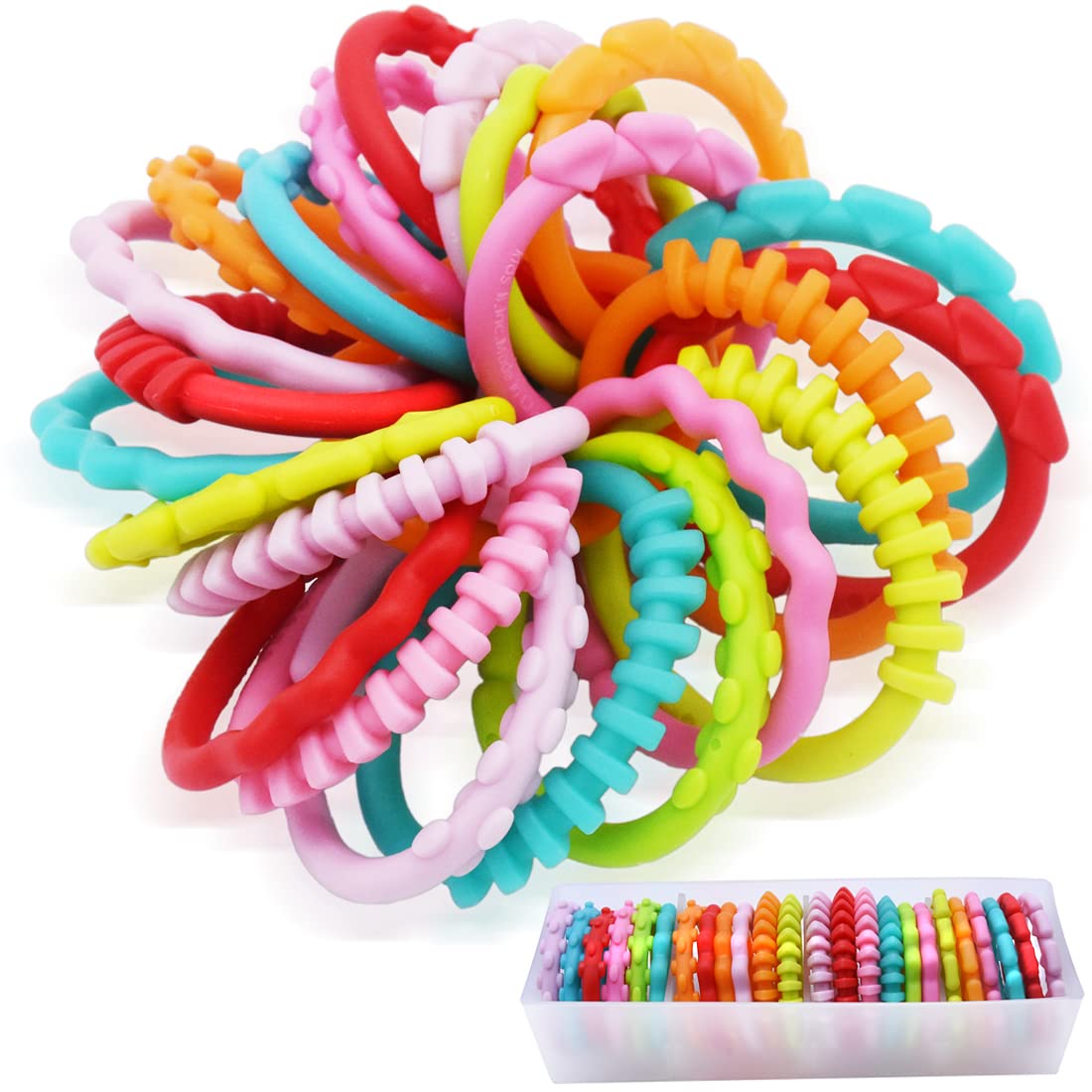 24 Pack Baby Linking Rings Toys for Infants - Early Learning & Sensory Toy Set for Boys & Girls - Perfect for Car Seat, Stroller & Travel - Includes Storage Box - Great for Teething, Motor Skills & Playtime