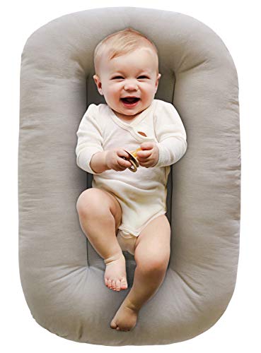 American Delight 100% Organic Baby Lounger - Portable Lightweight Infant Floor Nest Seat with Microfiber Fill | Newborn Essentials for Boys & Girls | Birch Color | Perfect for Nursery, Travel & Playtime