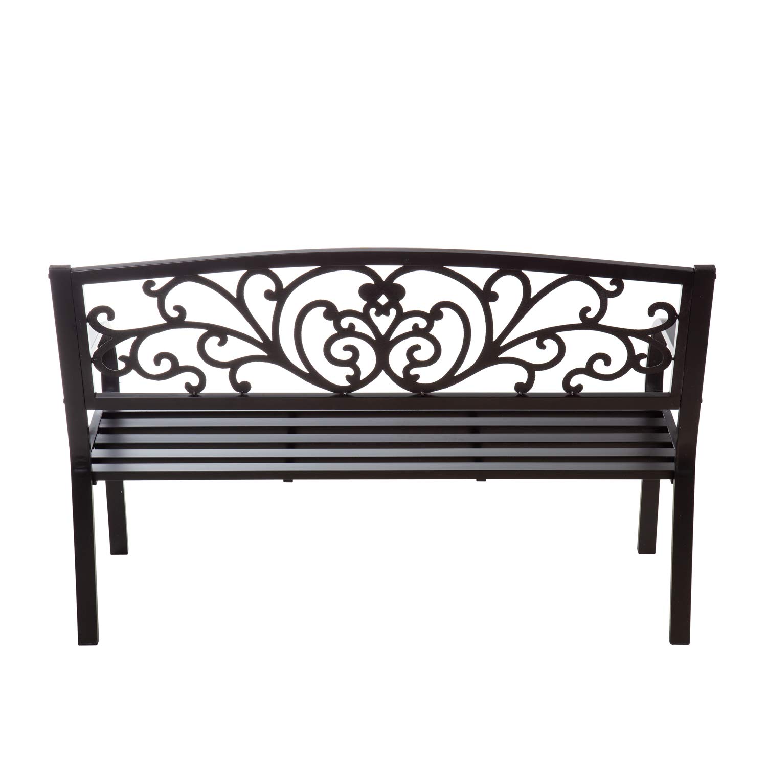 Evergreen Weatherproof Outdoor Bench for Garden, Patio, Porch & Park - Heavy Duty Steel Frame Supports 300 lbs - Perfect for Relaxing in Blooming Gardens, Decks & Outdoor Spaces - Black