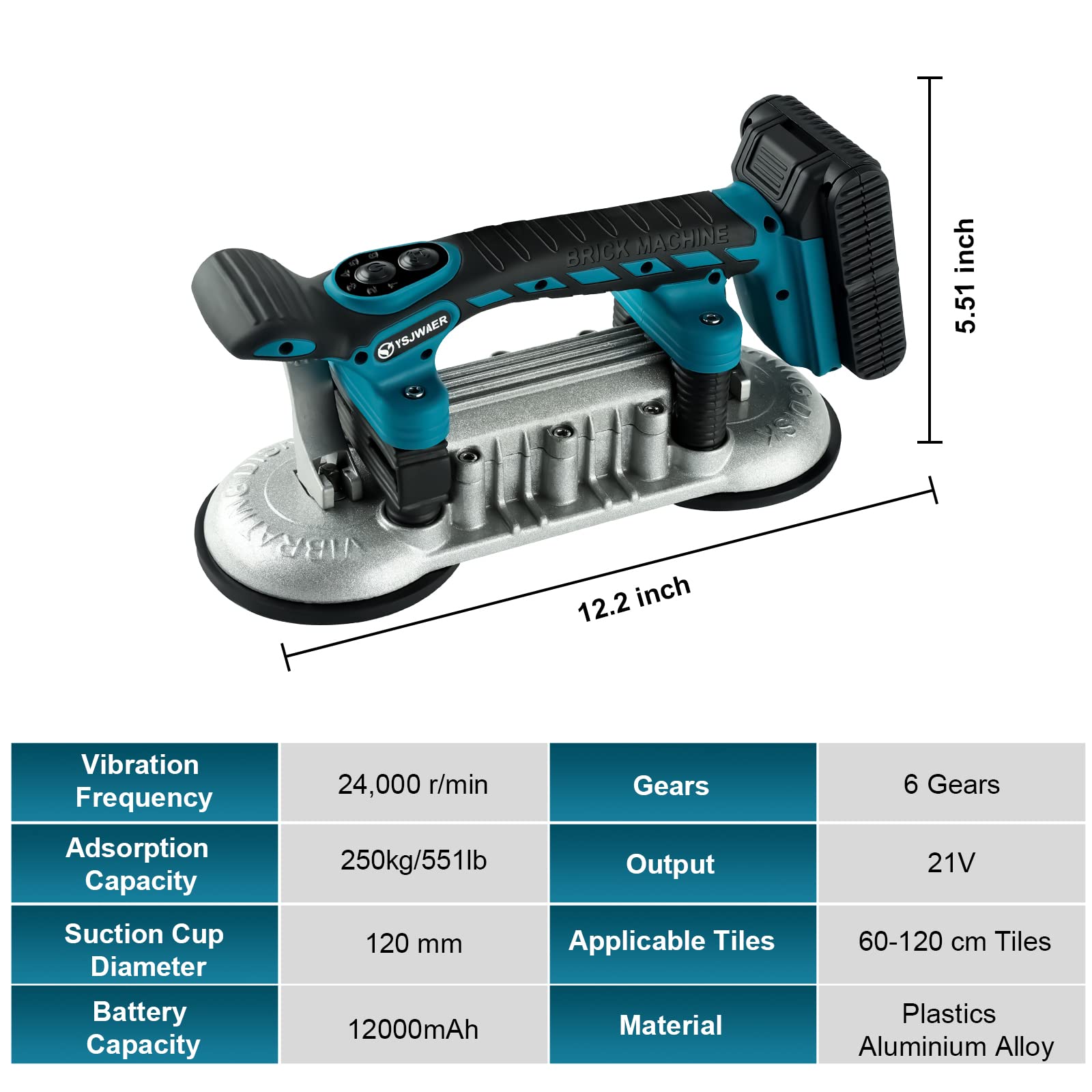 Professional Tile Installation Tool - YSJWAER Double Suction Cup Vibration Machine for Perfect Tiling, 12000mAh Battery, 24000r/min, 6 Speed Adjustable - Ideal for Floor & Wall Tile Leveling and Laying in Home Renovation Projects