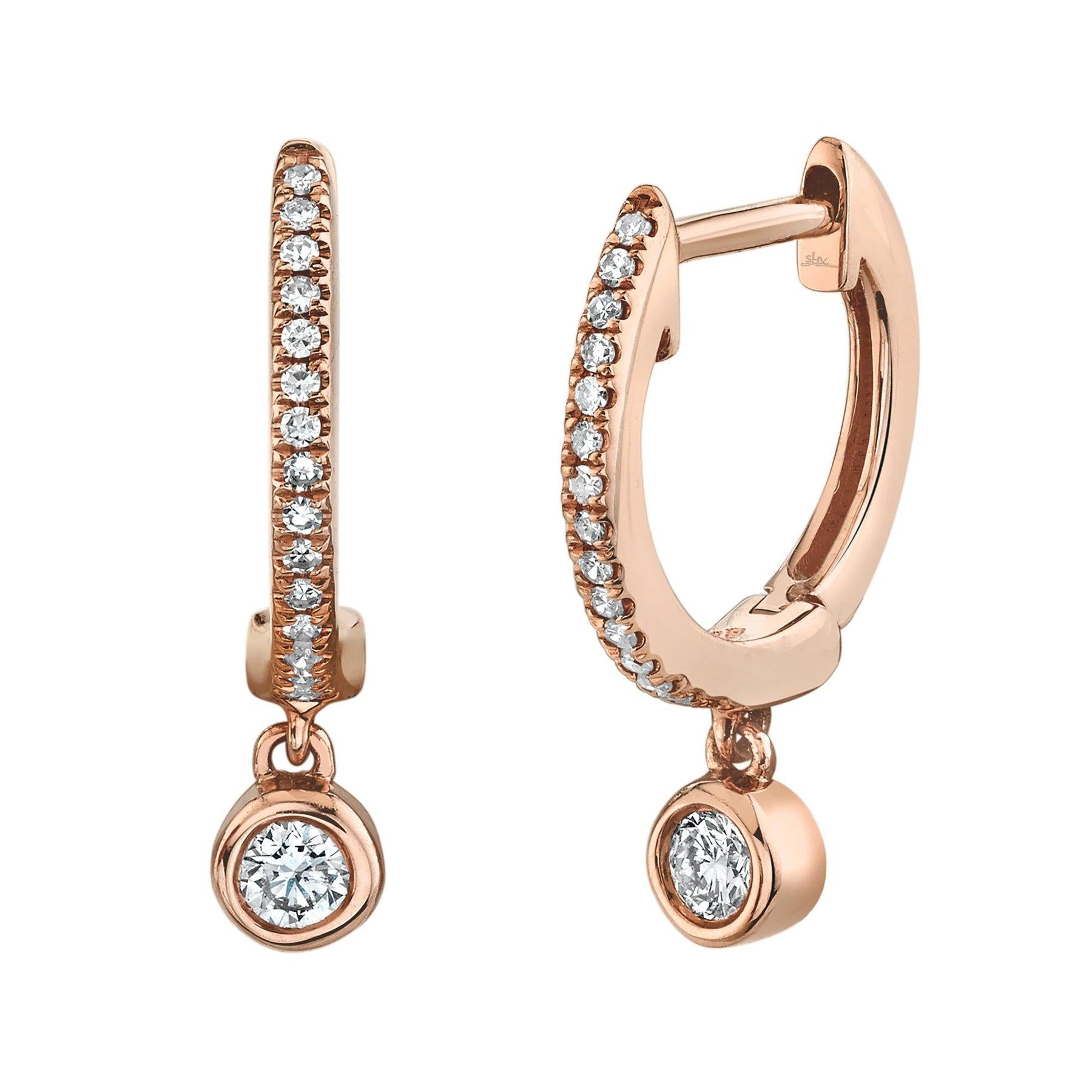 14K Gold 0.14 CTW Diamond Huggie Drop Earrings for Women - Dainty Everyday Hoop Earrings for Work, Date Night & Special Occasions