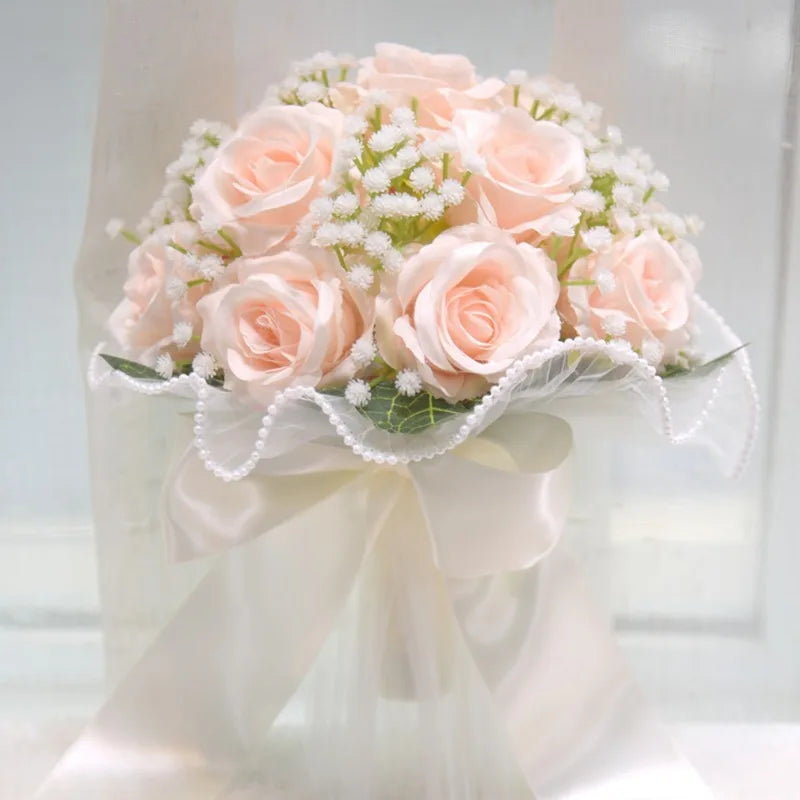 Elegant Silk Rose Bridal Bouquet with Pearl & Lace Accents - Perfect for Weddings, Bridesmaids & Anniversary Celebrations