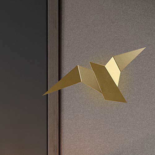 LITFAD Minimalist Gold LED Iron Crane Bird Wall Lamp - Modern Flush Mount Wall Sconce with White Light for Stairs, Bedroom & Hotel Decor | Elegant Lighting Fixture for Home and Commercial Spaces